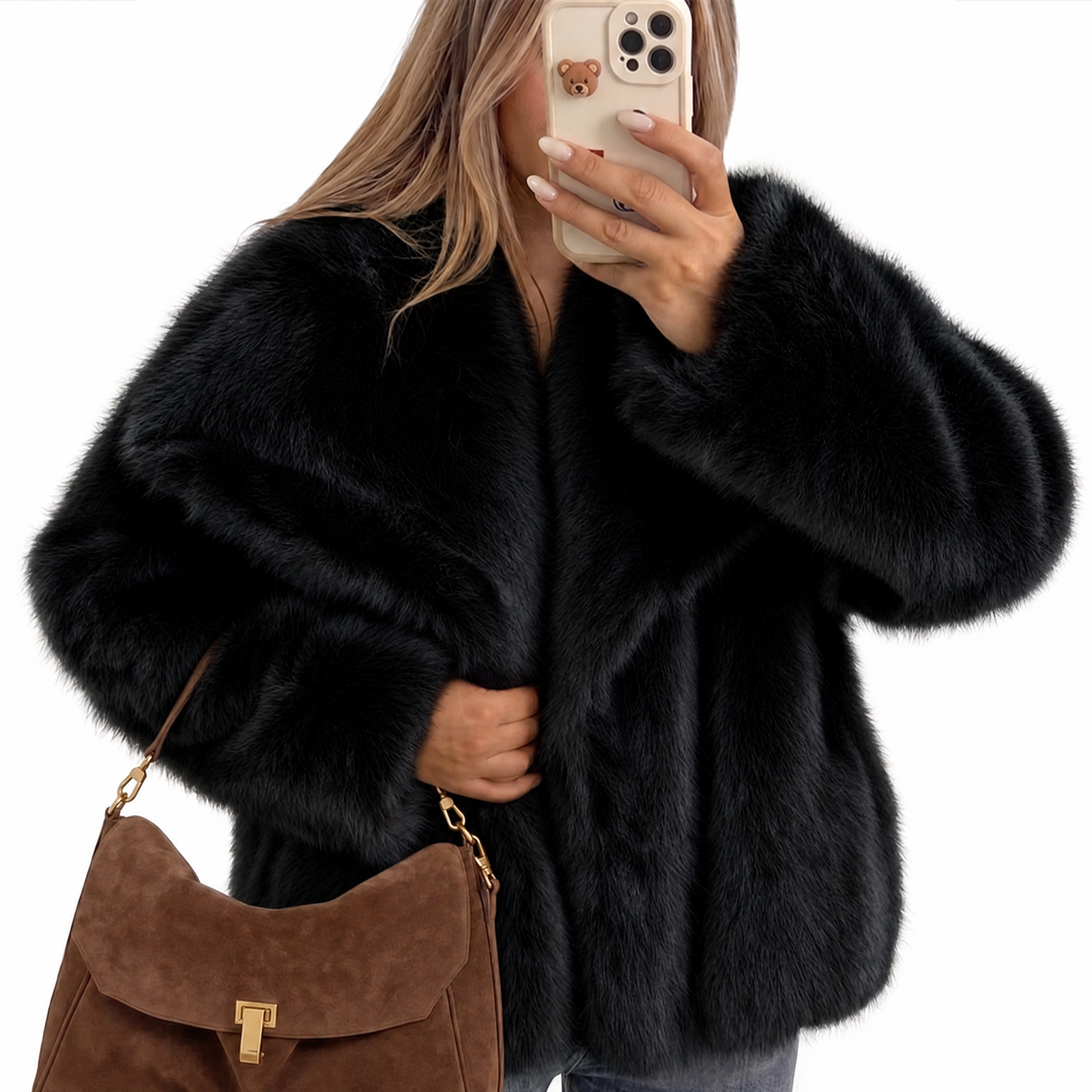 Trendy Queen Women's Faux Fur Coat 2026 Winter Clothes | Oversized Plush Teddy Coat, Cropped Shawl Collar Fluffy Fuzzy Jacket, Winter Going Out Outfits