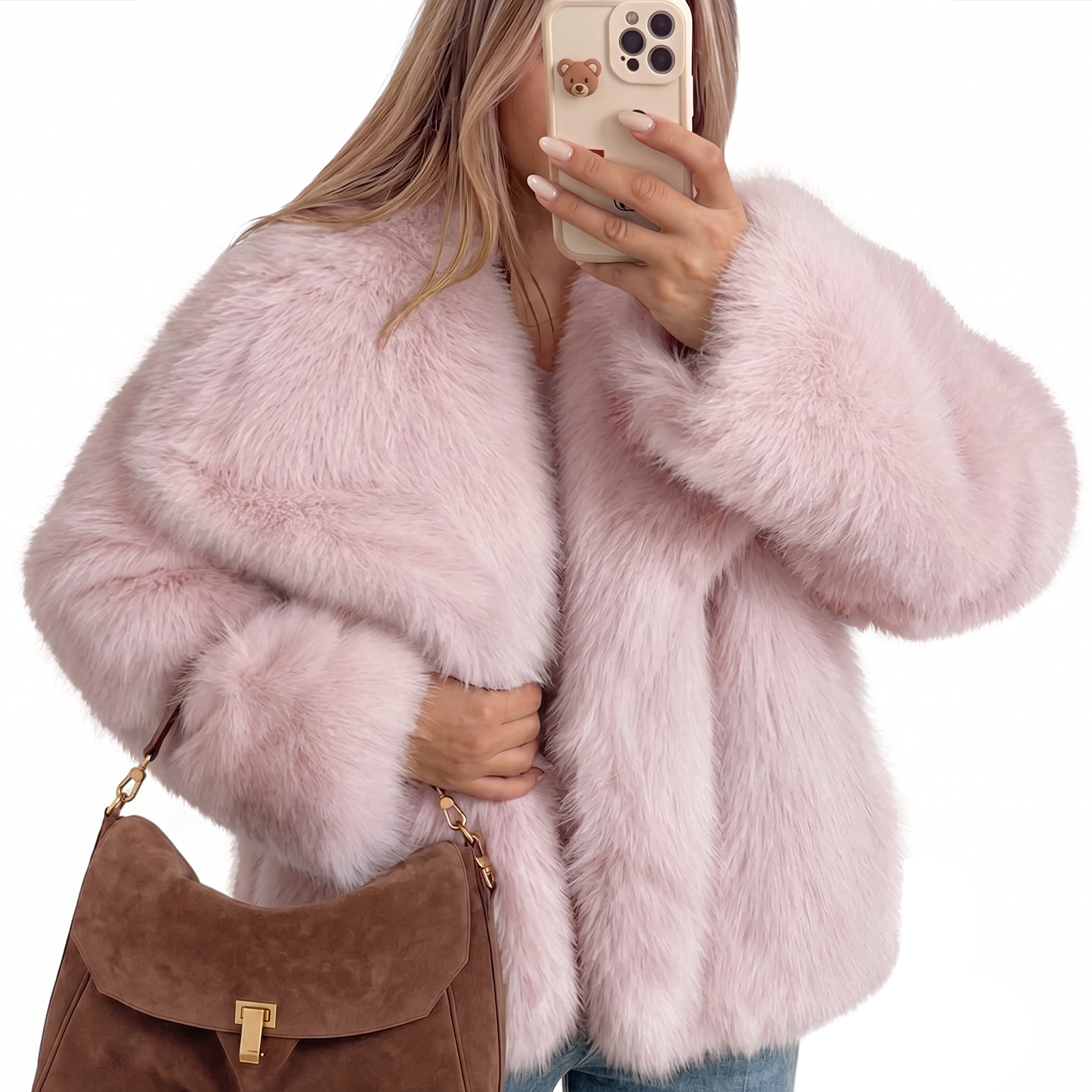 Trendy Queen Women's Faux Fur Coat 2026 Winter Clothes | Oversized Plush Teddy Coat, Cropped Shawl Collar Fluffy Fuzzy Jacket, Winter Going Out Outfits