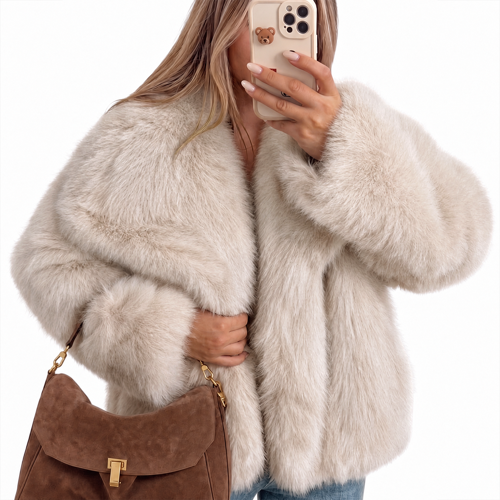 Trendy Queen Women's Faux Fur Coat 2026 Winter Clothes | Oversized Plush Teddy Coat, Cropped Shawl Collar Fluffy Fuzzy Jacket, Winter Going Out Outfits