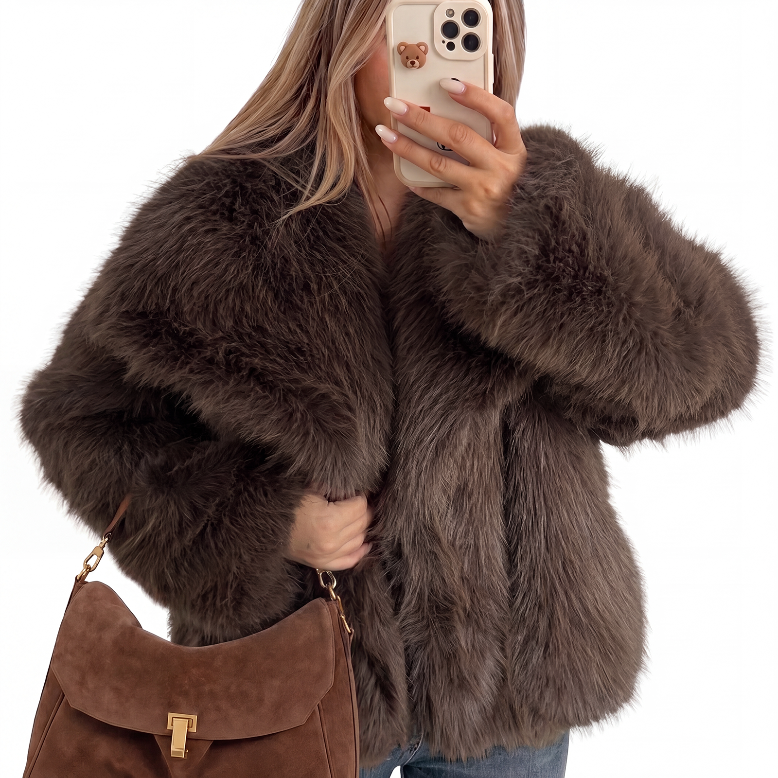 Trendy Queen Women's Faux Fur Coat 2026 Winter Clothes | Oversized Plush Teddy Coat, Cropped Shawl Collar Fluffy Fuzzy Jacket, Winter Going Out Outfits