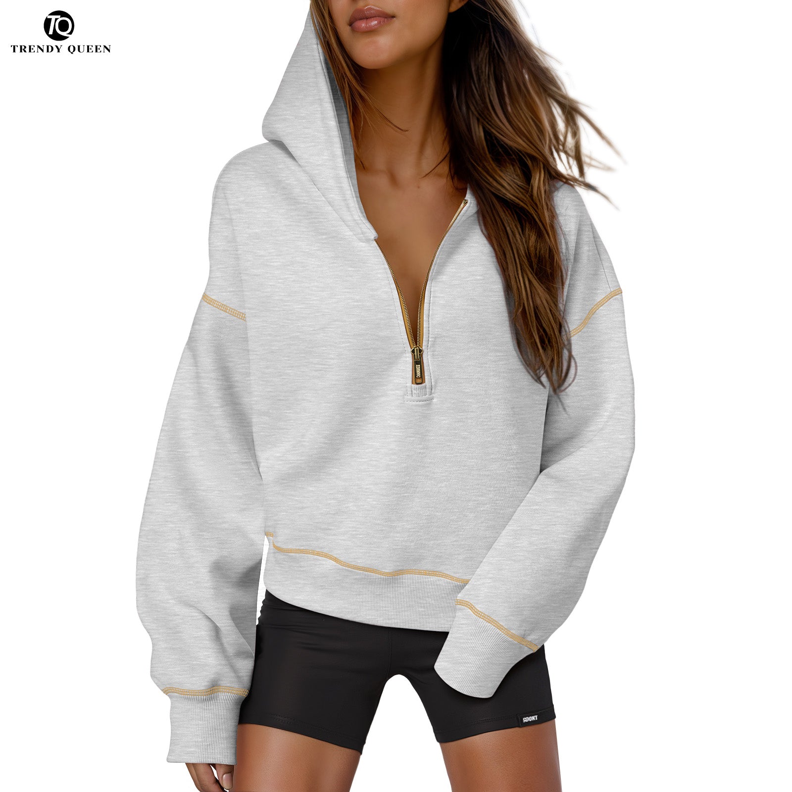 Trendy Queen Women's 2025 Fall Hooded Sweatshirts Long Sleeve Half Zip Cropped Hoodies Pullover Winter Fashion Clothes for Everyday Wear