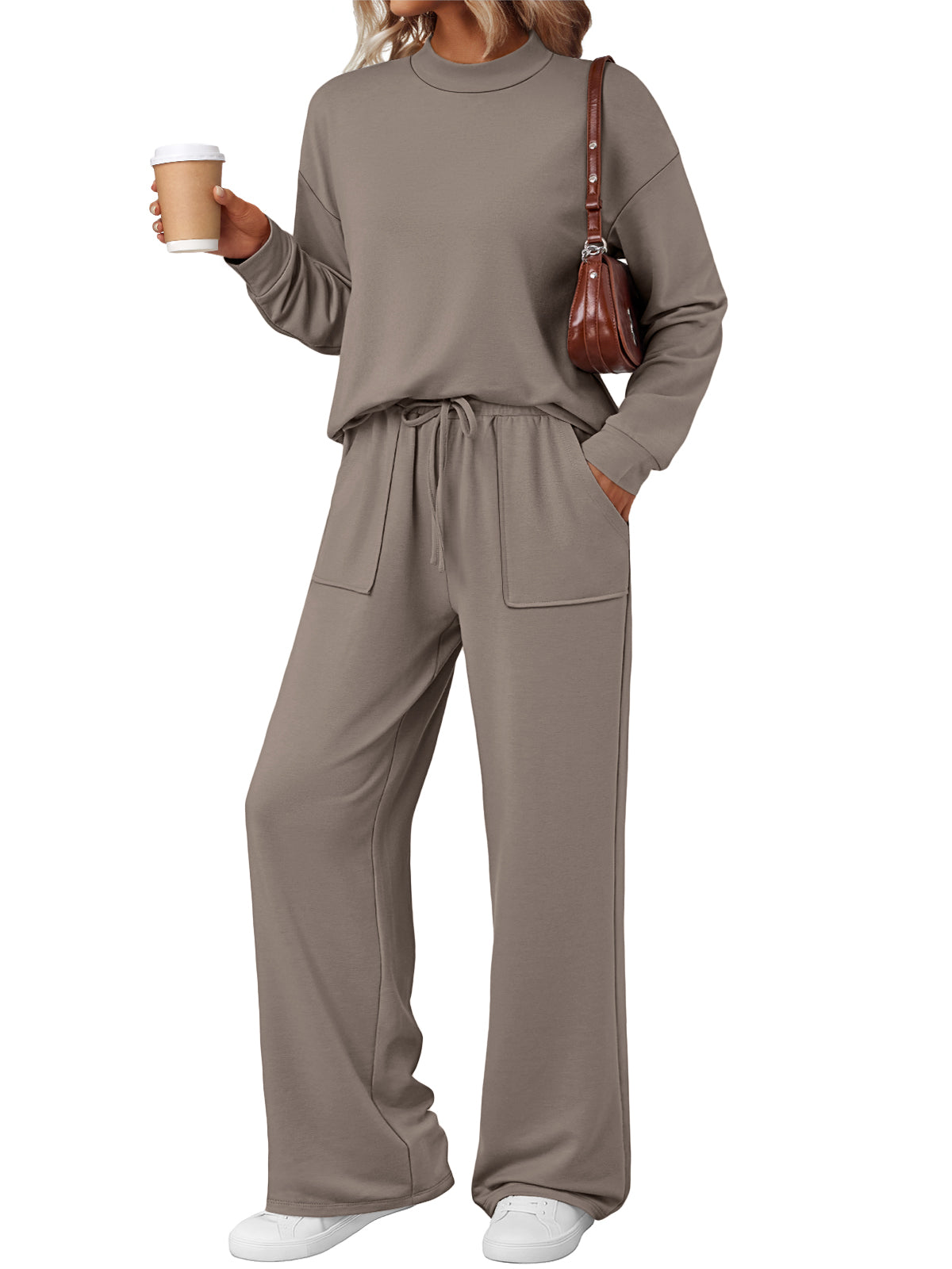 LILLUSORY Womens Lounge Two 2 Piece Sets Early Fall 2025 Fashion Outfits Clothes Clothing Matching Sweatsuit Sweat Suit Trendy Airport Travel Winter Loungewear Pajamas Cruise Old Money Nutmeg