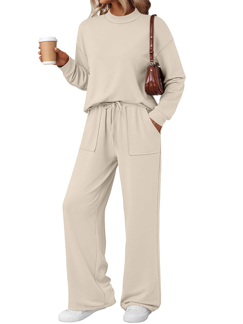 LILLUSORY Womens Lounge Two 2 Piece Sets Early Fall 2025 Fashion Outfits Clothes Clothing Matching Sweatsuit Sweat Suit Trendy Airport Travel Winter Loungewear Pajamas Cruise Old Money Nutmeg