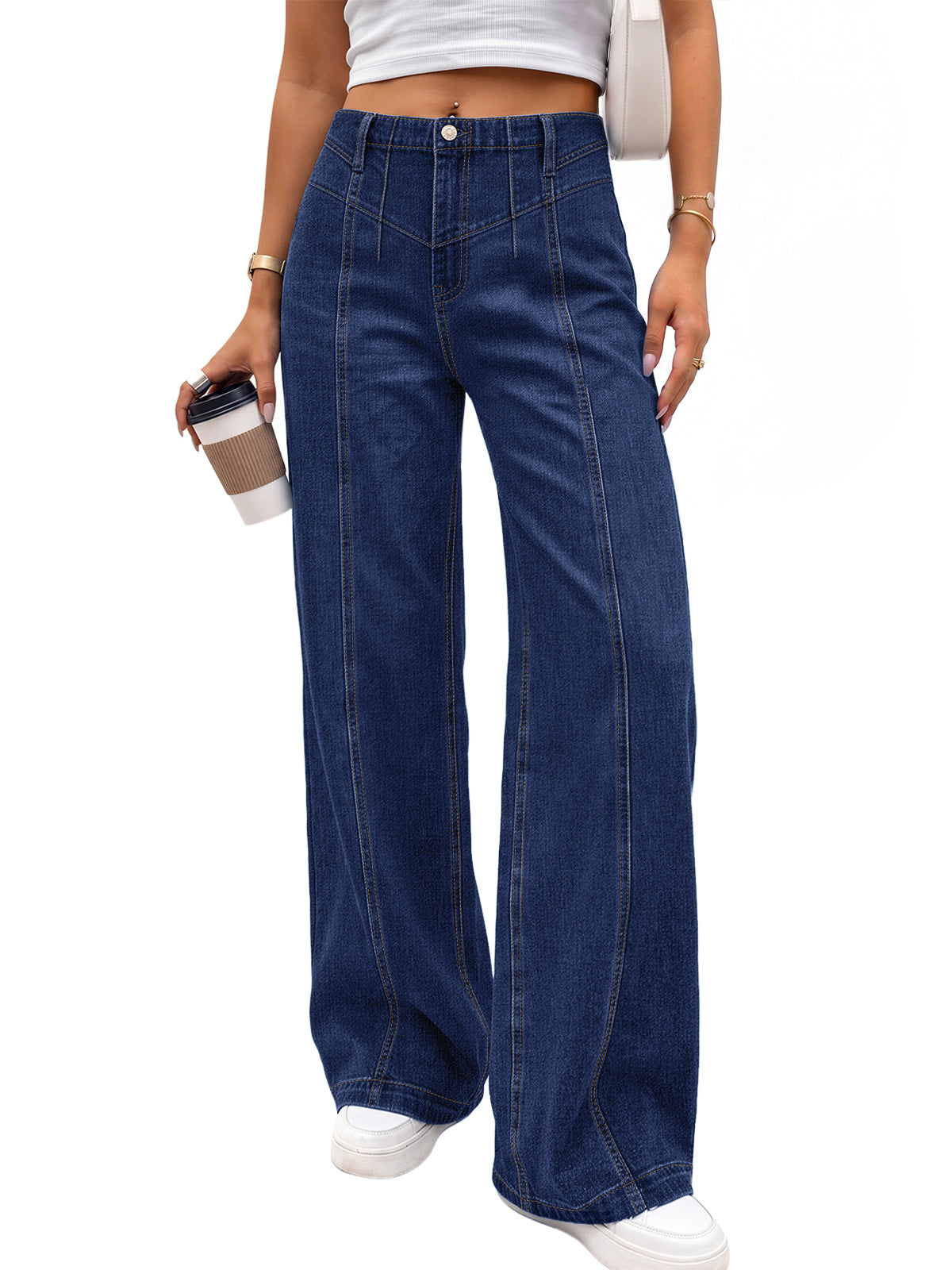 Trendy Queen Women's Wide Leg Jeans Stretchy Baggy Denim Pants Straight Leg Daily Outfit, High Waisted Flare, Fall Fashion Clothing, Casual Work Travel Clothes
