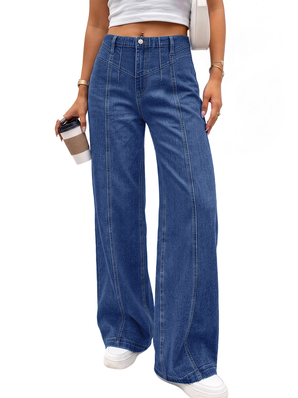 Trendy Queen Women's Wide Leg Jeans Stretchy Baggy Denim Pants Straight Leg Daily Outfit, High Waisted Flare, Fall Fashion Clothing, Casual Work Travel Clothes