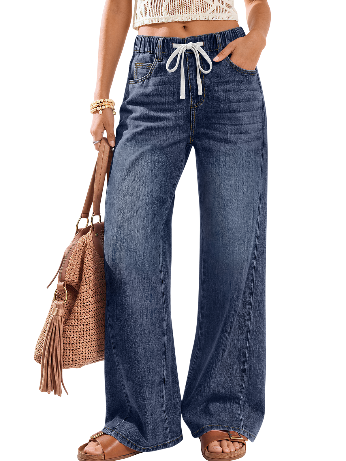 Trendy Queen Women's Wide Leg Jeans High Waisted Baggy Denim Pants Stretchy Relaxed Loose Fit Straight Leg, Fall Daily Outfits, Work Travel Winter Fashion Clothing, Bootcut Flare