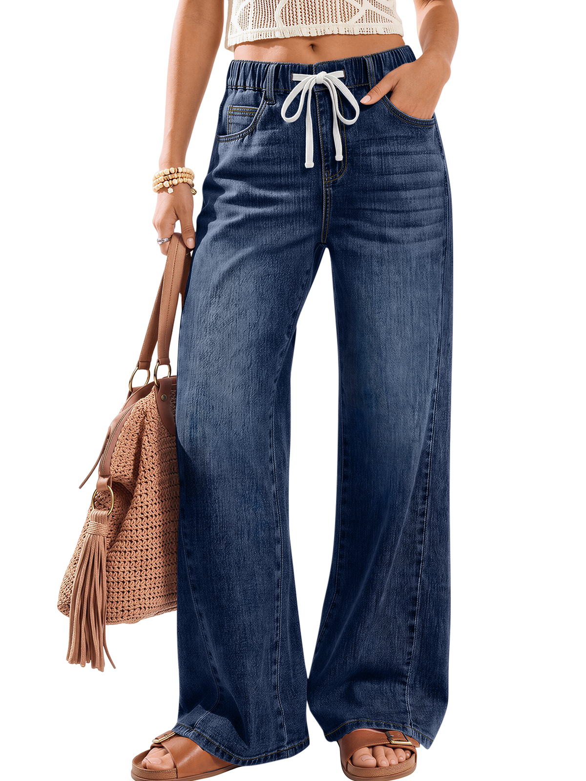 Trendy Queen Women's Wide Leg Jeans High Waisted Baggy Denim Pants Stretchy Relaxed Loose Fit Straight Leg, Fall Daily Outfits, Work Travel Winter Fashion Clothing, Bootcut Flare