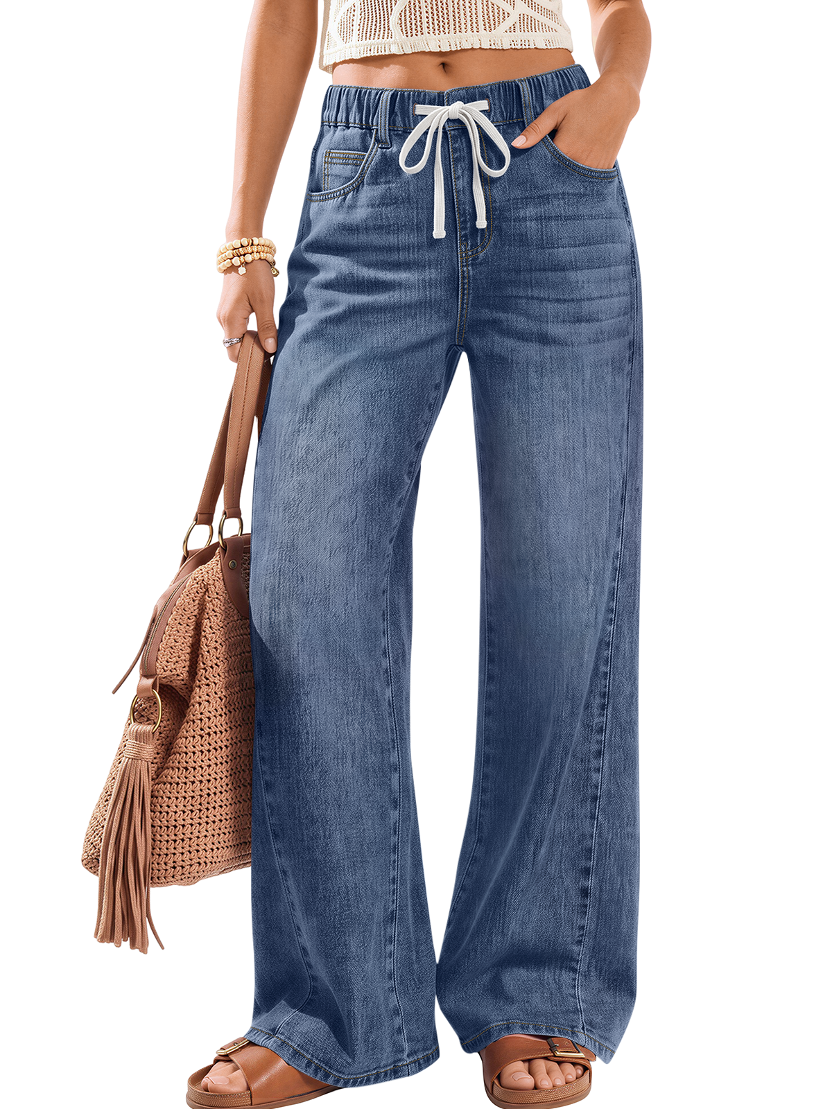 Trendy Queen Women's Wide Leg Jeans High Waisted Baggy Denim Pants Stretchy Relaxed Loose Fit Straight Leg, Fall Daily Outfits, Work Travel Winter Fashion Clothing, Bootcut Flare