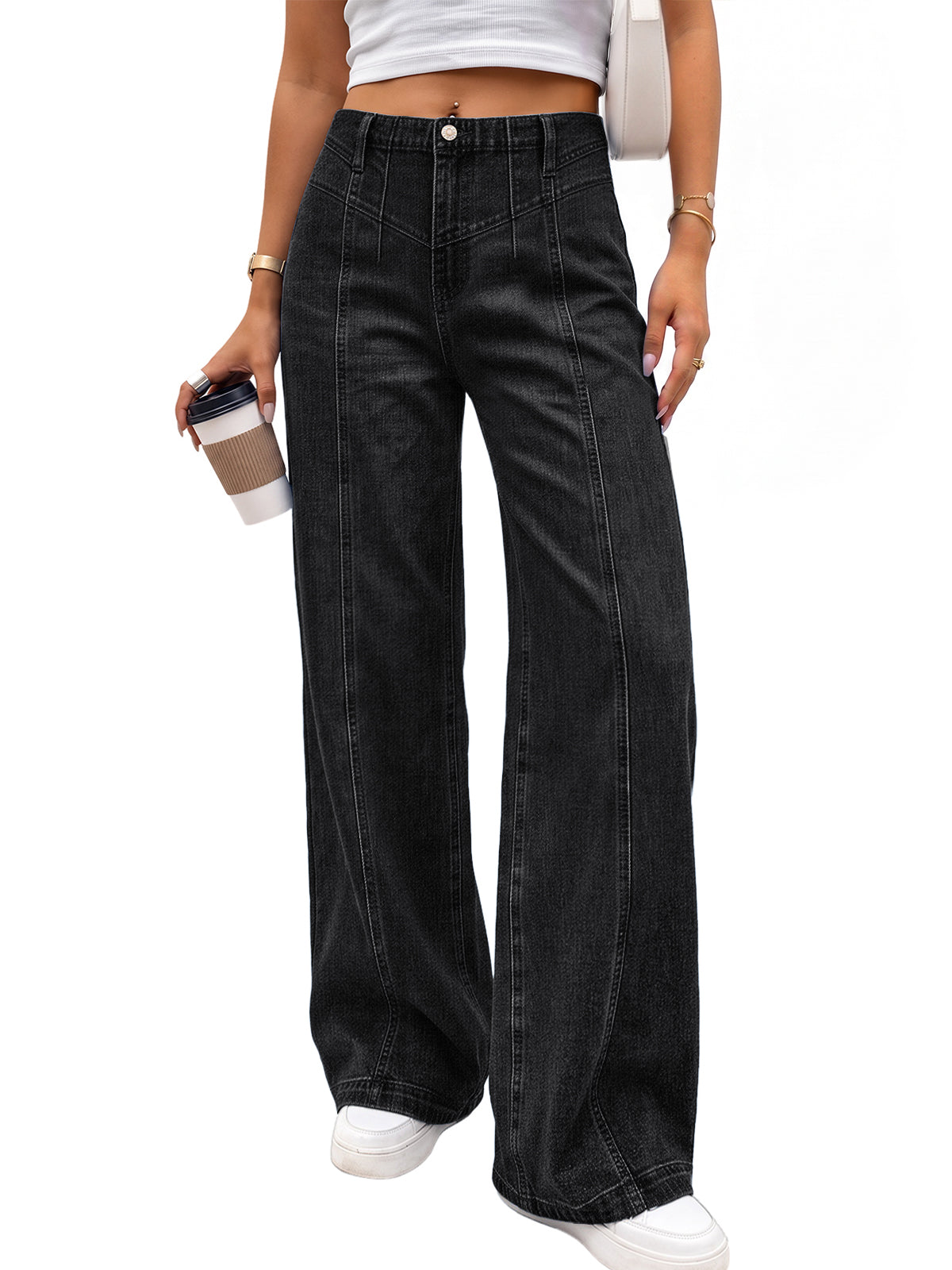 Trendy Queen Women's Wide Leg Jeans Stretchy Baggy Denim Pants Straight Leg Daily Outfit, High Waisted Flare, Fall Fashion Clothing, Casual Work Travel Clothes