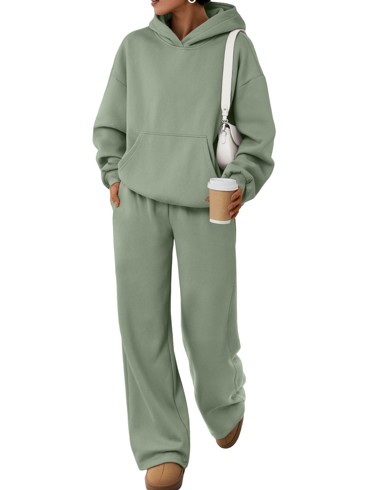 Trendy Queen Womens Oversized Hoodie Wide Leg Pants 2 Piece Lounge Set Drop Shoulder,Kangaroo Pocket,Elastic Waistband,Side Pockets,Matching Sweatsuit