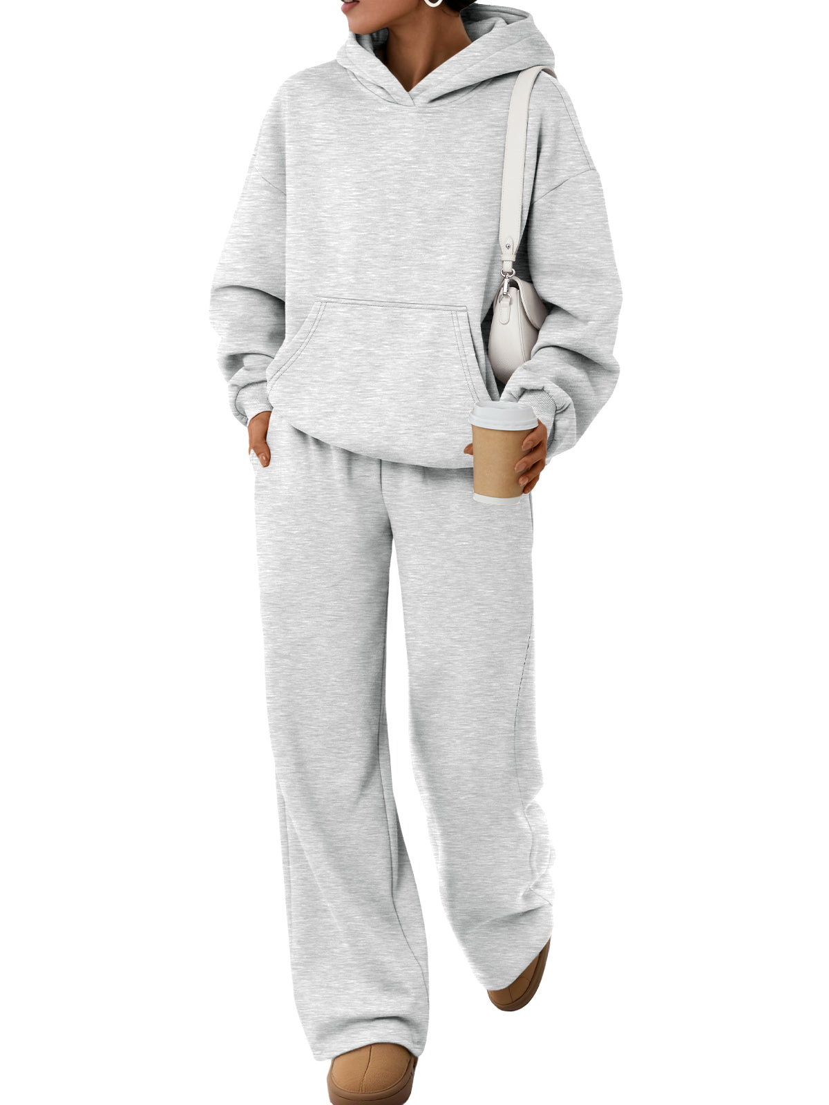 Trendy Queen Womens Oversized Hoodie Wide Leg Pants 2 Piece Lounge Set Drop Shoulder,Kangaroo Pocket,Elastic Waistband,Side Pockets,Matching Sweatsuit