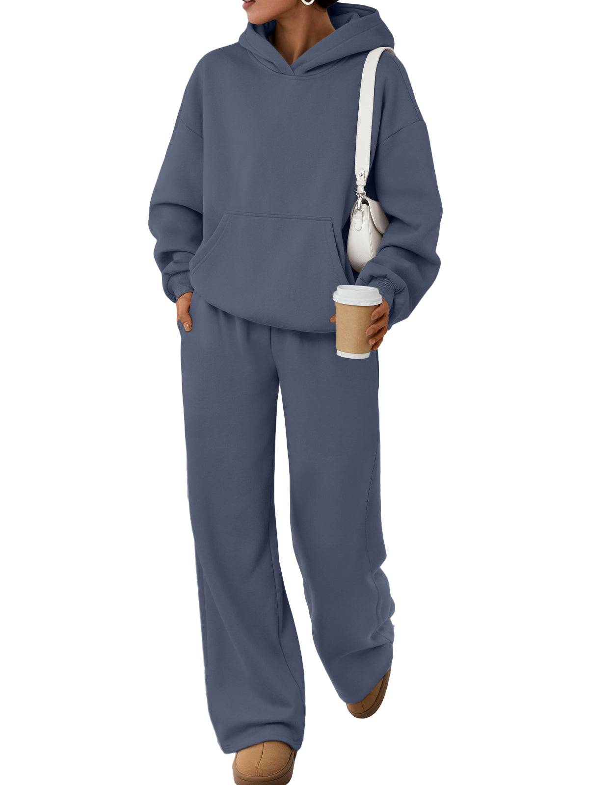 Trendy Queen Womens Oversized Hoodie Wide Leg Pants 2 Piece Lounge Set Drop Shoulder,Kangaroo Pocket,Elastic Waistband,Side Pockets,Matching Sweatsuit