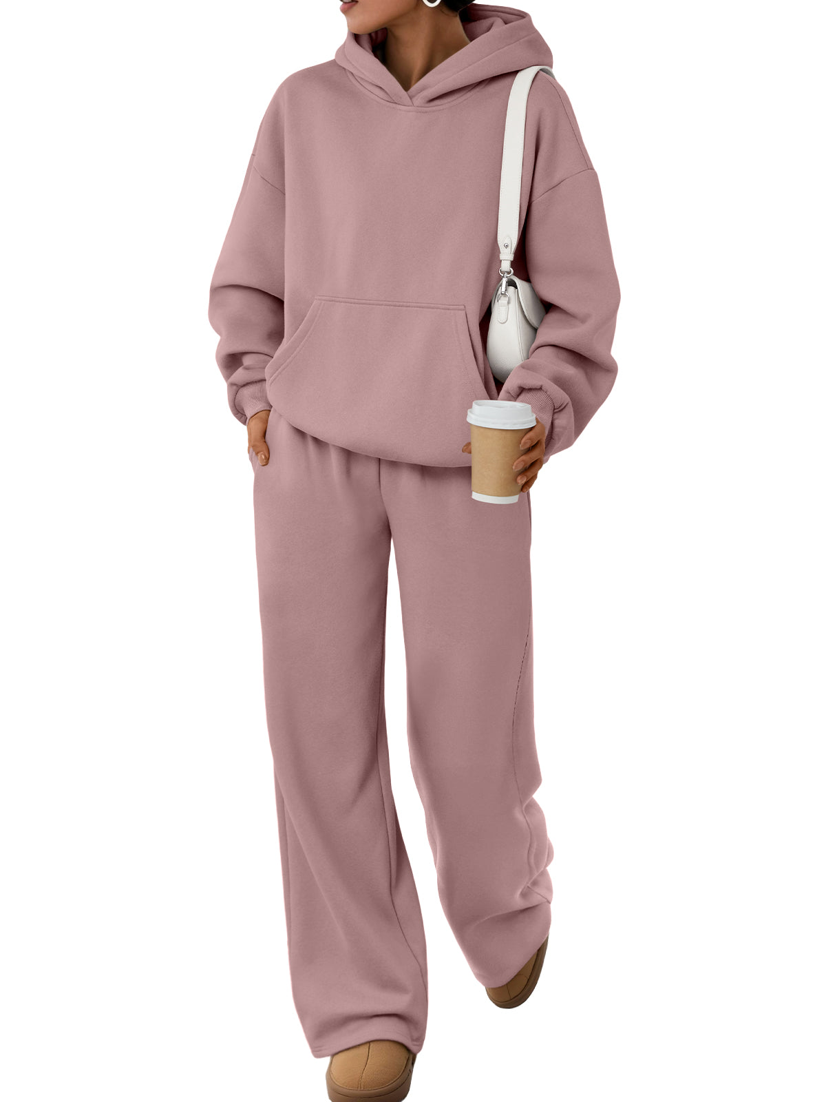 Trendy Queen Womens Oversized Hoodie Wide Leg Pants 2 Piece Lounge Set Drop Shoulder,Kangaroo Pocket,Elastic Waistband,Side Pockets,Matching Sweatsuit