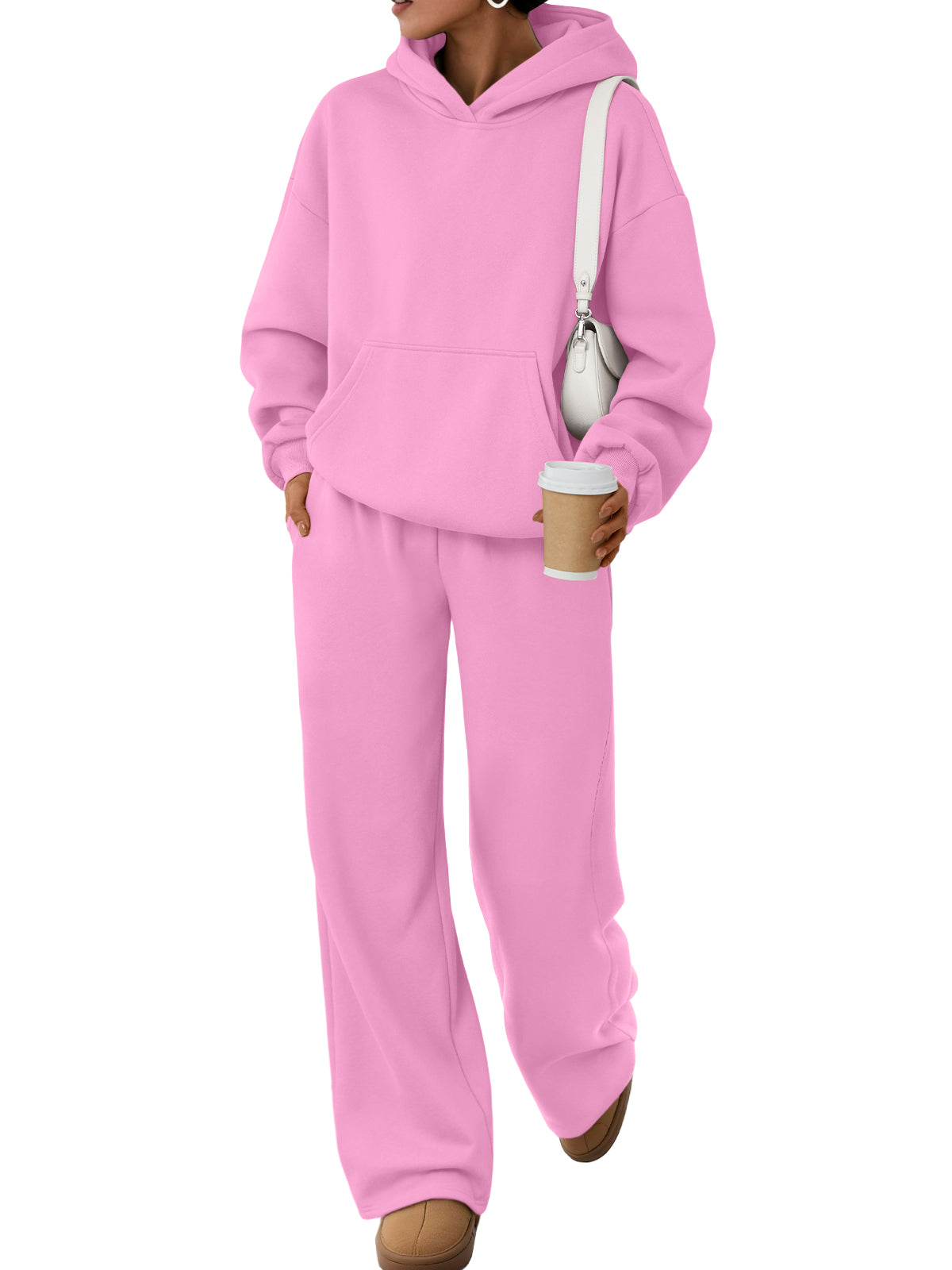 Trendy Queen Womens Oversized Hoodie Wide Leg Pants 2 Piece Lounge Set Drop Shoulder,Kangaroo Pocket,Elastic Waistband,Side Pockets,Matching Sweatsuit