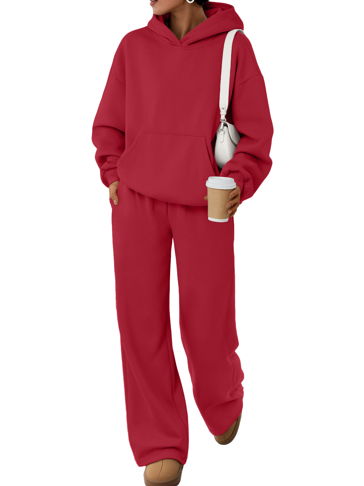 Trendy Queen Womens Oversized Hoodie Wide Leg Pants 2 Piece Lounge Set Drop Shoulder,Kangaroo Pocket,Elastic Waistband,Side Pockets,Matching Sweatsuit