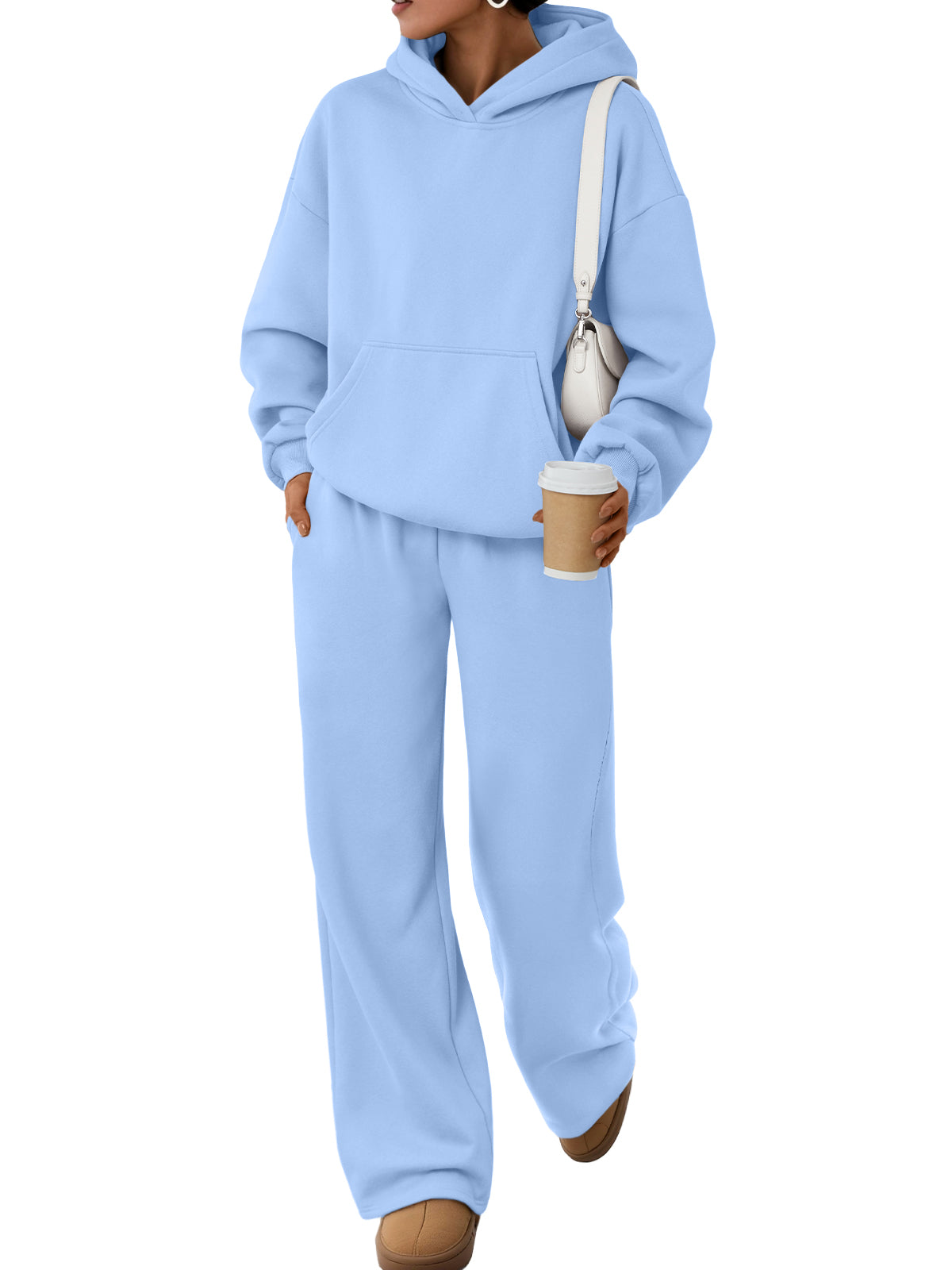Trendy Queen Womens Oversized Hoodie Wide Leg Pants 2 Piece Lounge Set Drop Shoulder,Kangaroo Pocket,Elastic Waistband,Side Pockets,Matching Sweatsuit