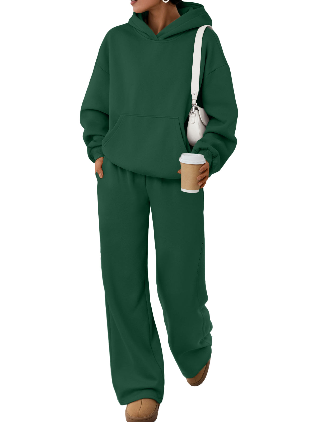 Trendy Queen Womens Oversized Hoodie Wide Leg Pants 2 Piece Lounge Set Drop Shoulder,Kangaroo Pocket,Elastic Waistband,Side Pockets,Matching Sweatsuit