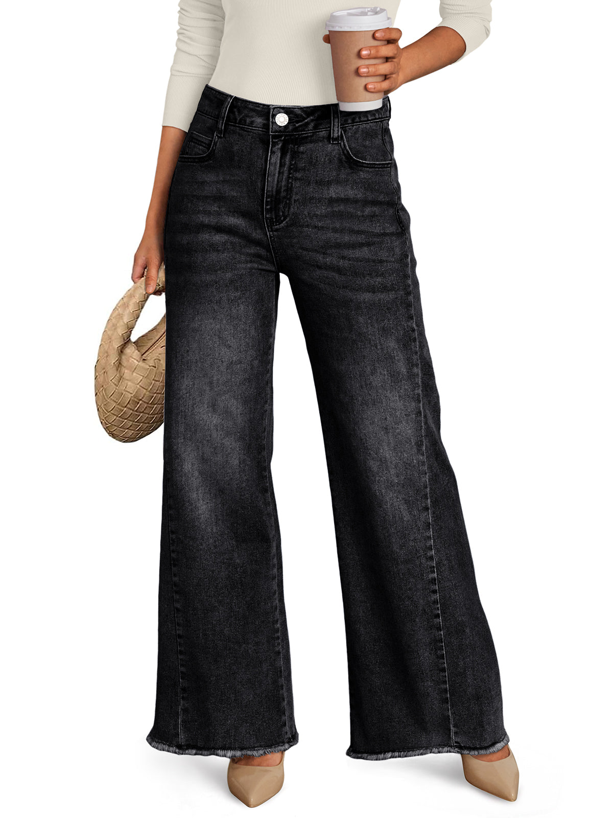 Black wide leg jeans