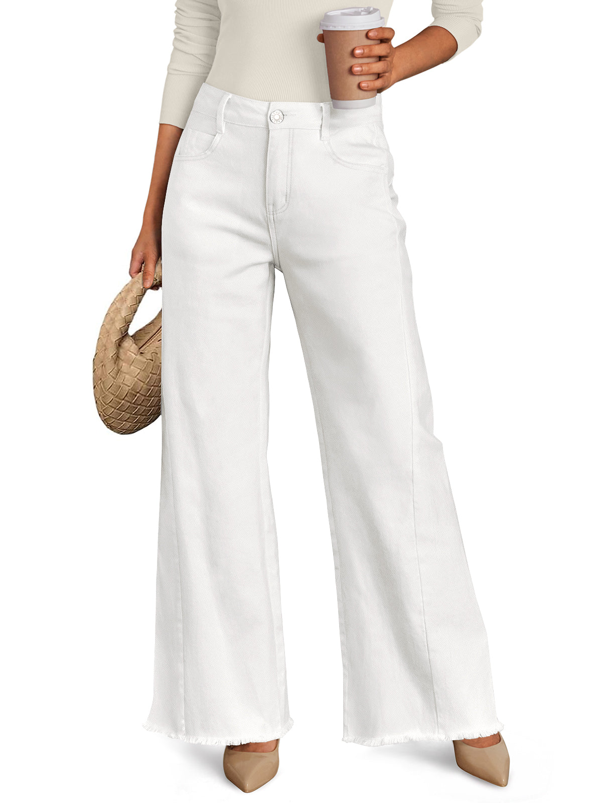 White wide leg jeans