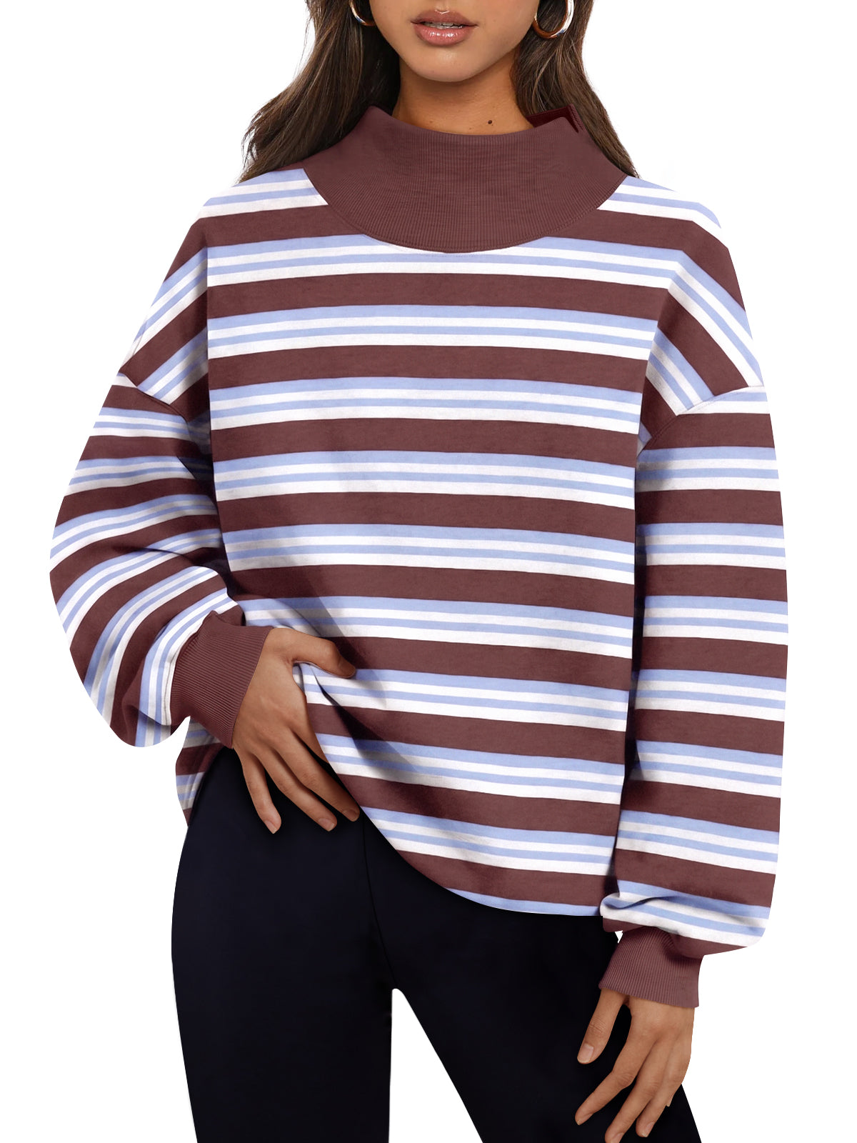 Trendy Queen Womens Mock Neck Sweatshirts Oversized Pullover Fall Outfits Fall Fashion Clothes 2026