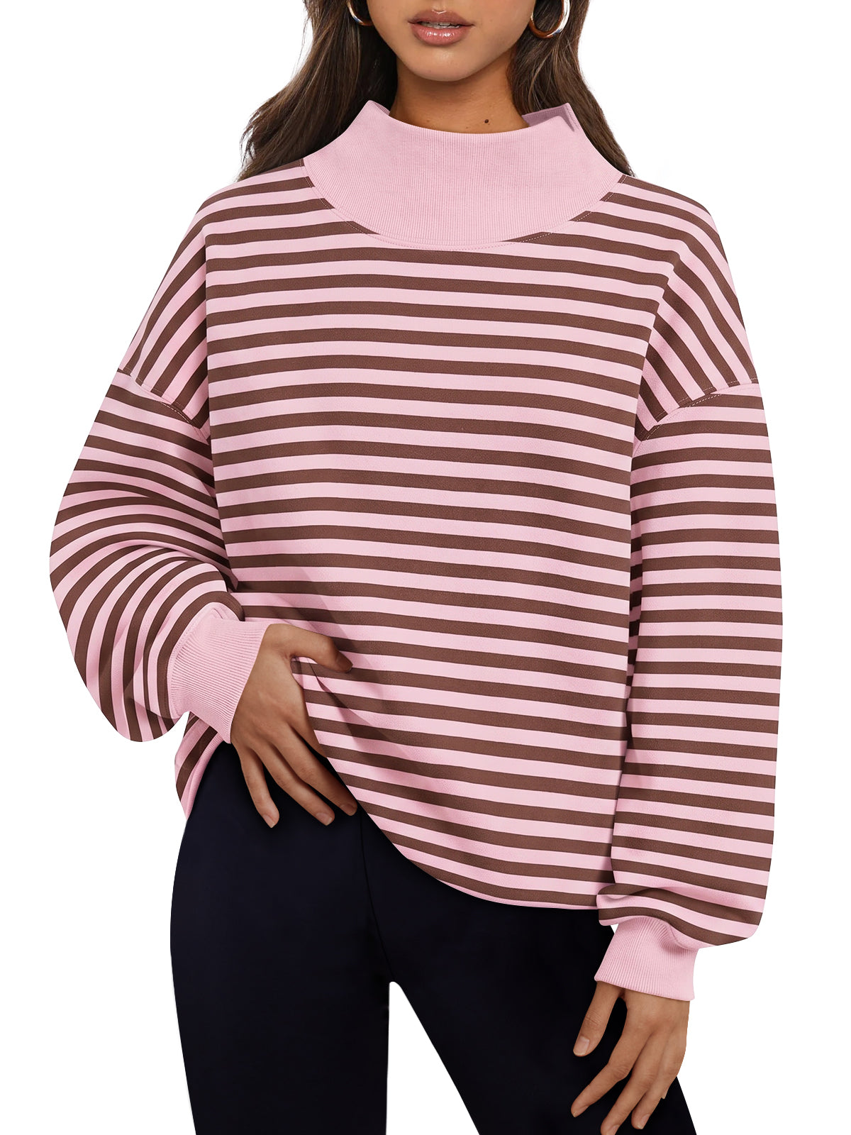 Trendy Queen Womens Mock Neck Sweatshirts Oversized Pullover Fall Outfits Fall Fashion Clothes 2026