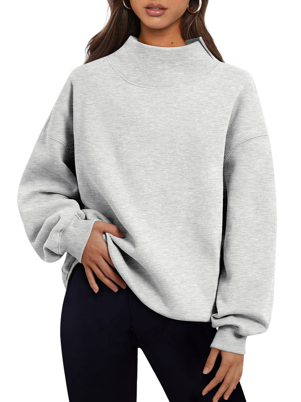 Trendy Queen Womens Mock Neck Sweatshirts Oversized Pullover Fall Outfits Fall Fashion Clothes 2026