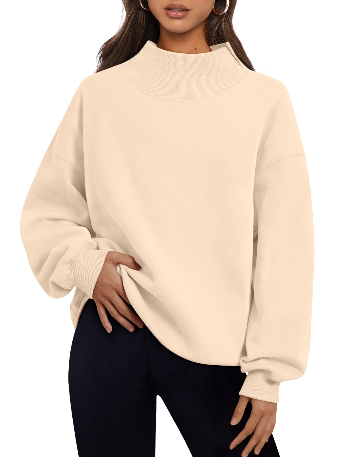 Trendy Queen Womens Mock Neck Sweatshirts Oversized Pullover Fall Outfits Fall Fashion Clothes 2026