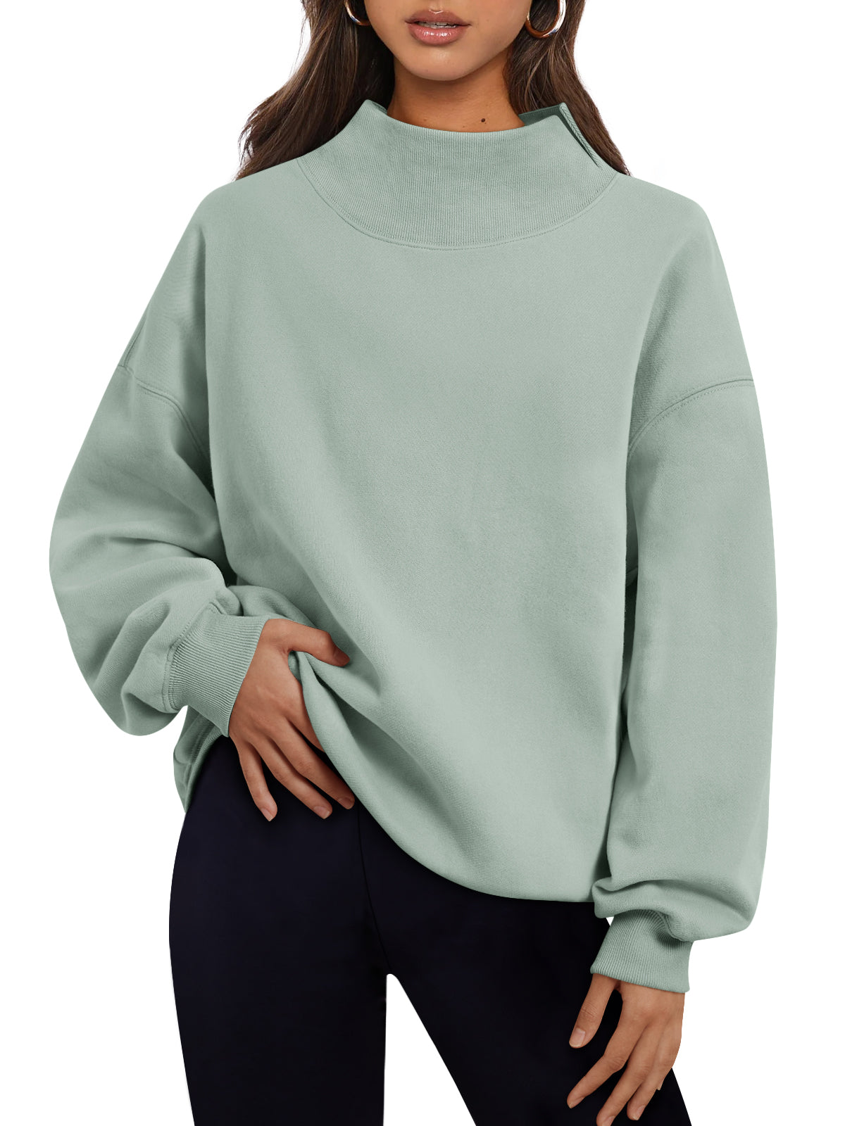 Trendy Queen Womens Mock Neck Sweatshirts Oversized Pullover Fall Outfits Fall Fashion Clothes 2026