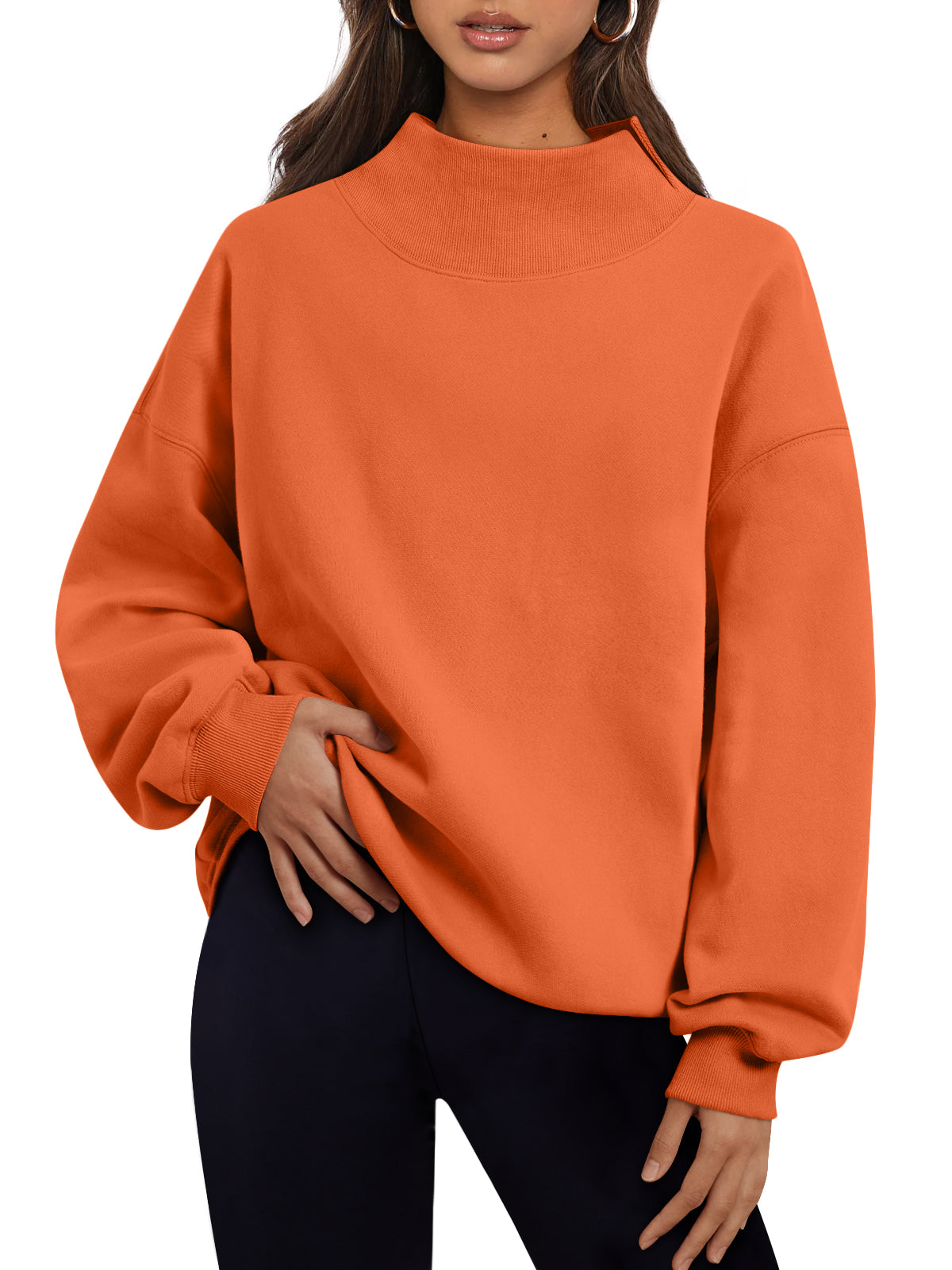 Trendy Queen Womens Mock Neck Sweatshirts Oversized Pullover Fall Outfits Fall Fashion Clothes 2026