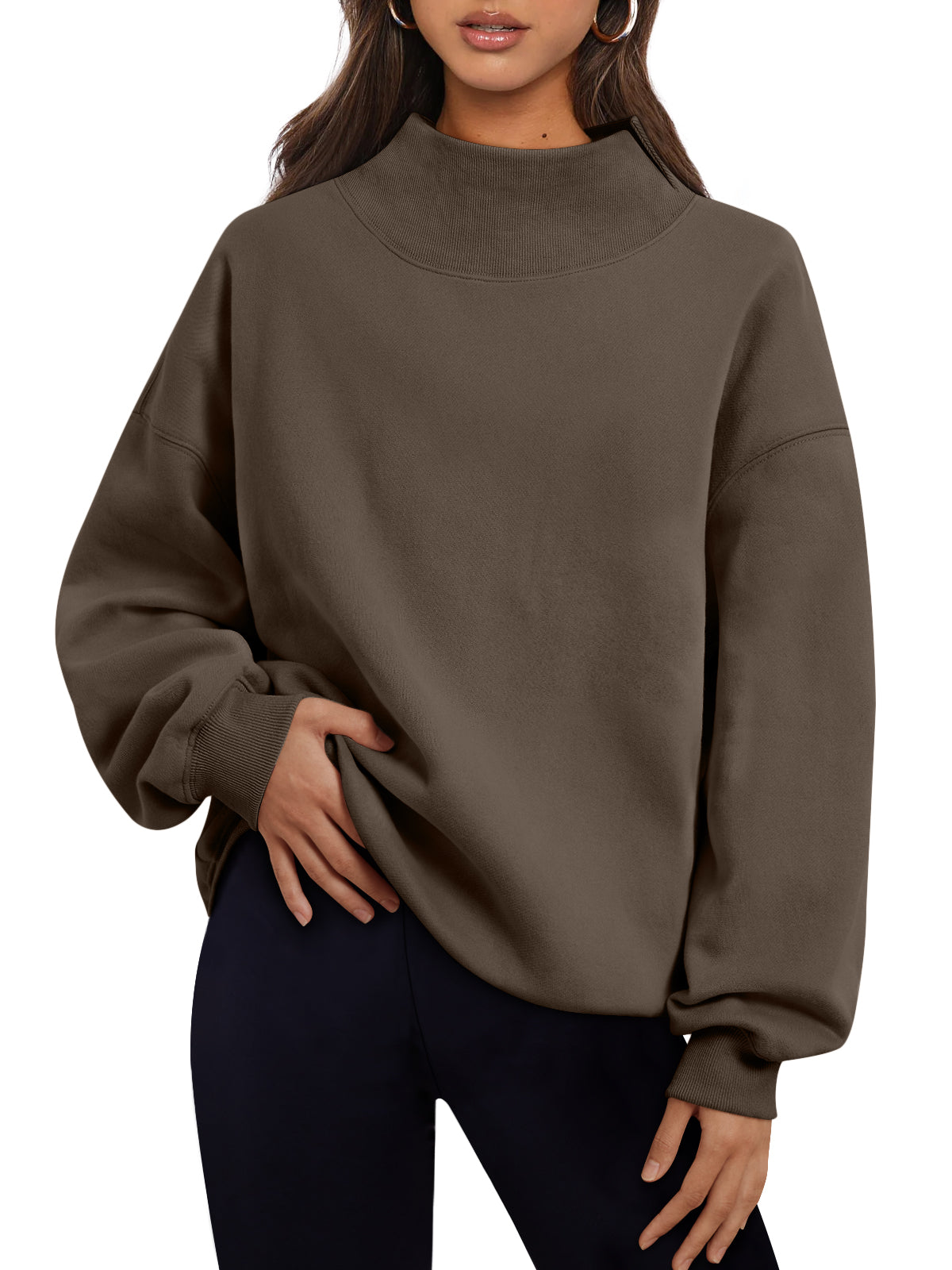 Trendy Queen Womens Mock Neck Sweatshirts Oversized Pullover Fall Outfits Fall Fashion Clothes 2026
