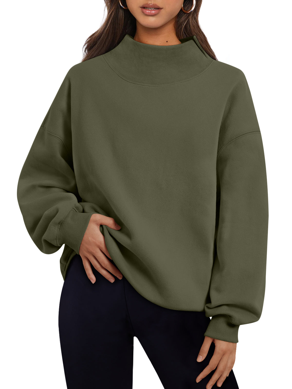 Trendy Queen Womens Mock Neck Sweatshirts Oversized Pullover Fall Outfits Fall Fashion Clothes 2026