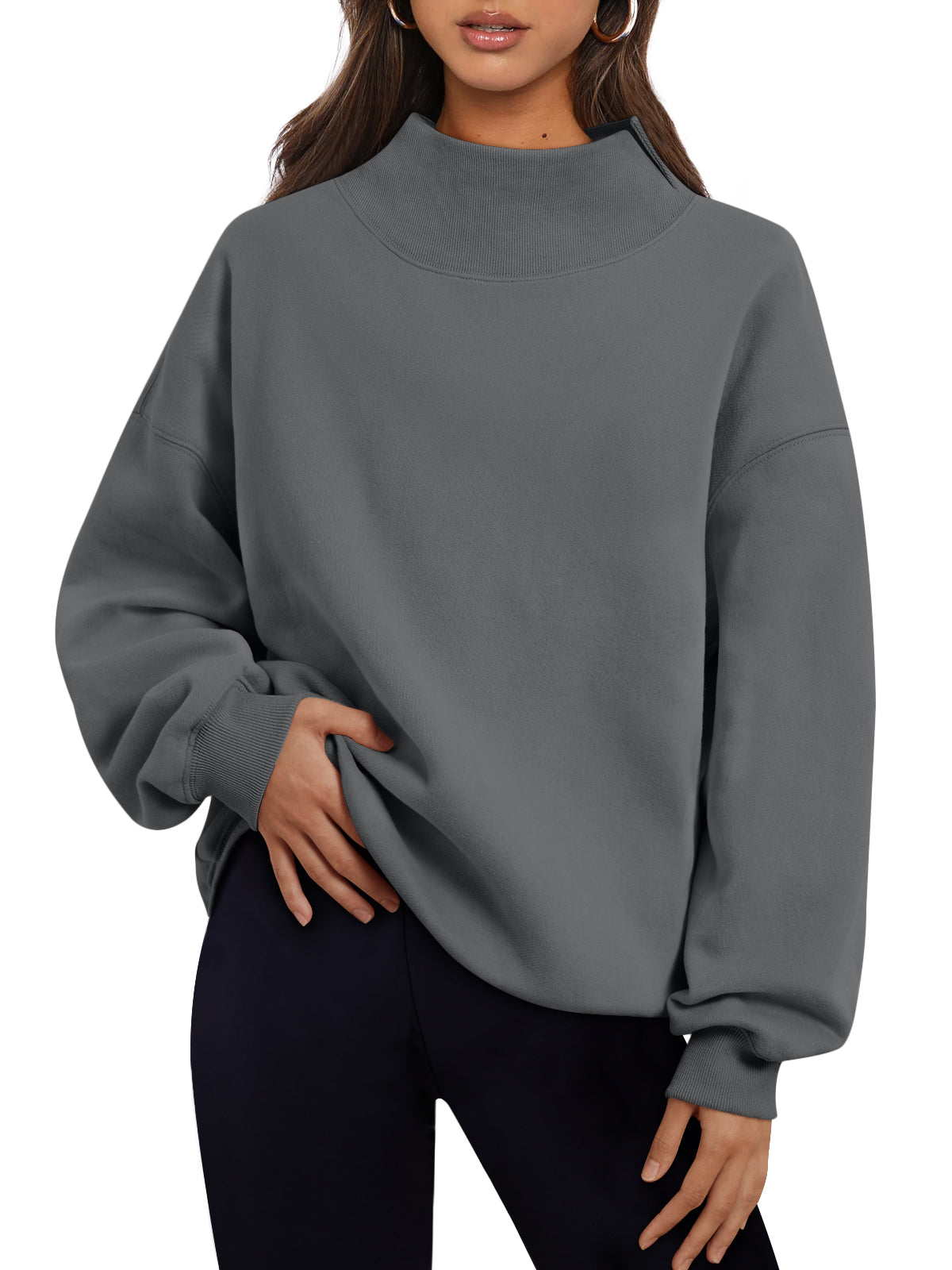 Trendy Queen Womens Mock Neck Sweatshirts Oversized Pullover Fall Outfits Fall Fashion Clothes 2026