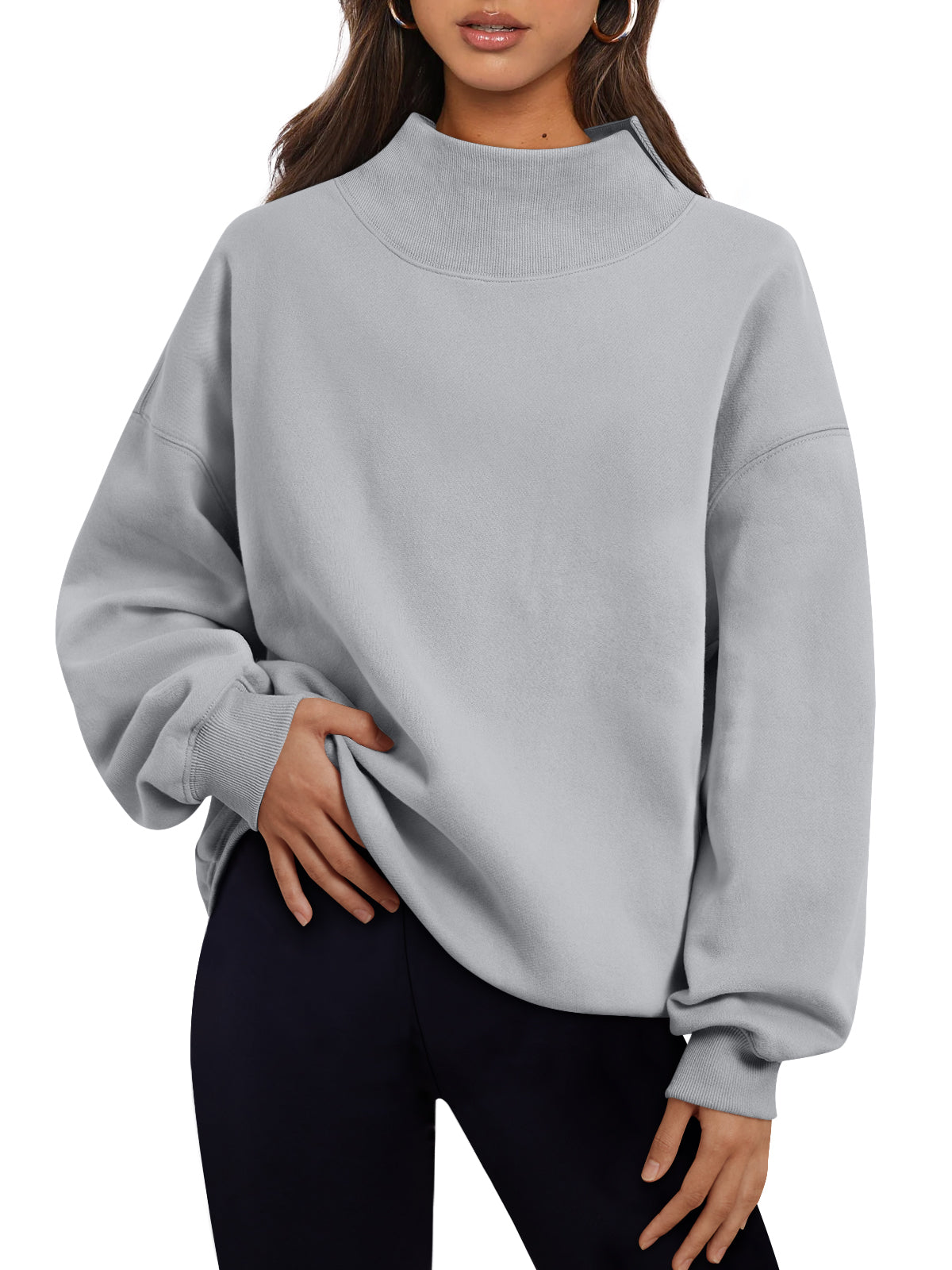 Trendy Queen Womens Mock Neck Sweatshirts Oversized Pullover Fall Outfits Fall Fashion Clothes 2026