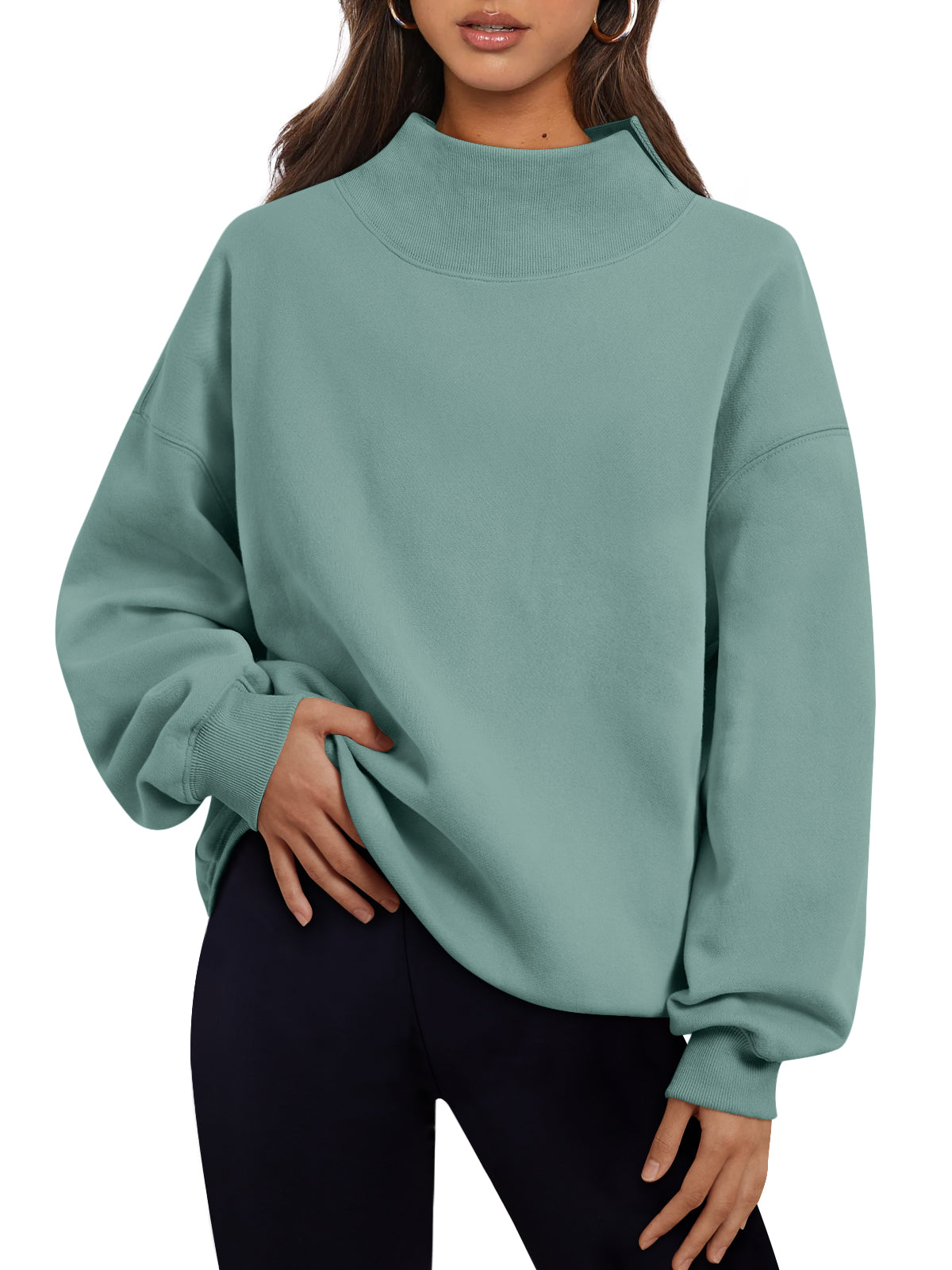 Trendy Queen Womens Mock Neck Sweatshirts Oversized Pullover Fall Outfits Fall Fashion Clothes 2026