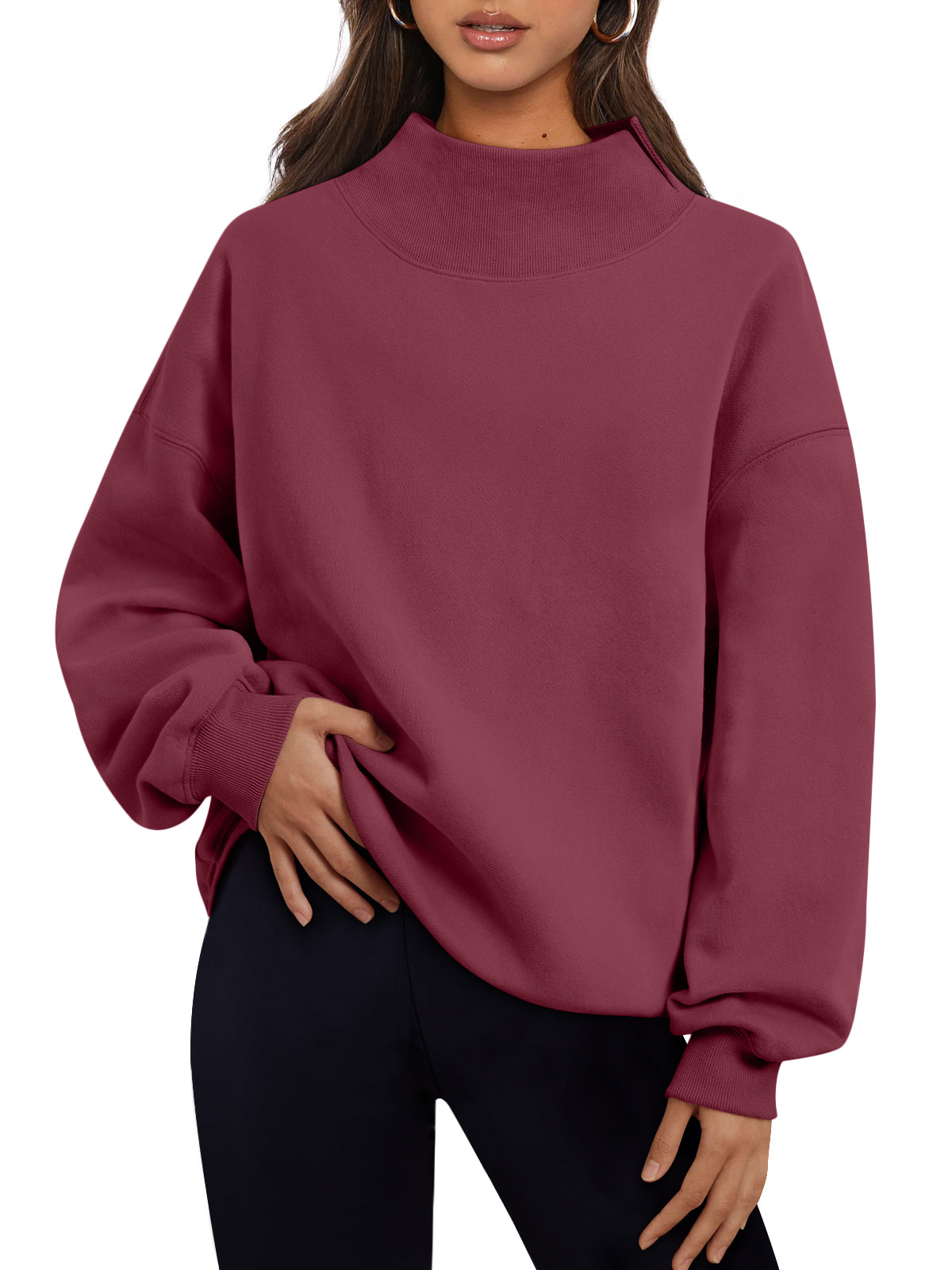 Trendy Queen Womens Mock Neck Sweatshirts Oversized Pullover Fall Outfits Fall Fashion Clothes 2026