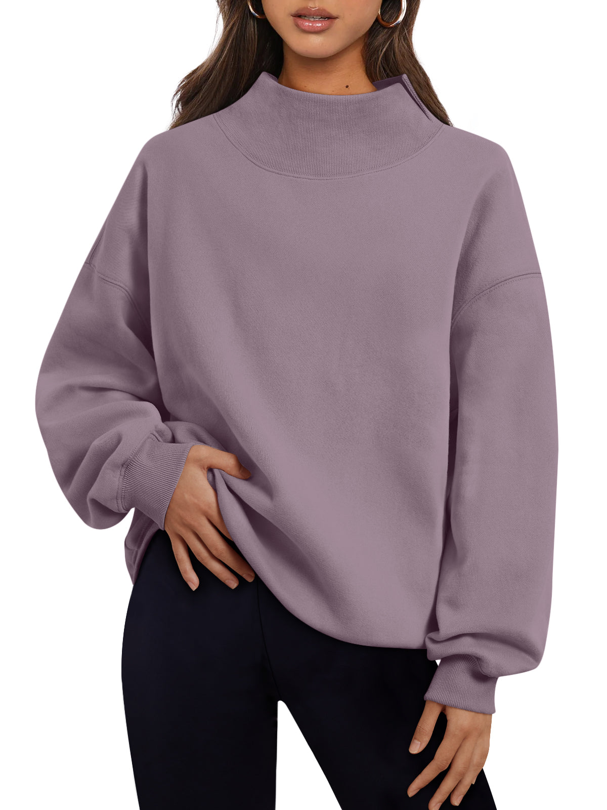 Trendy Queen Womens Mock Neck Sweatshirts Oversized Pullover Fall Outfits Fall Fashion Clothes 2026