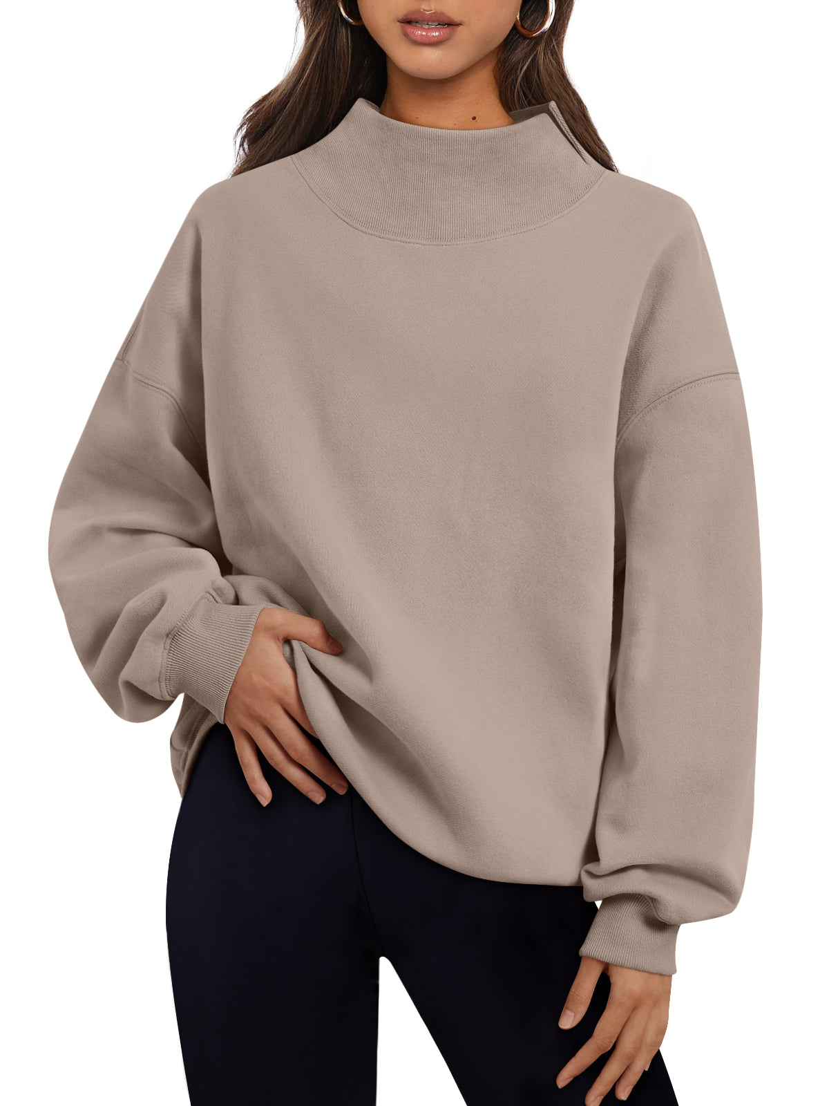 Trendy Queen Womens Mock Neck Sweatshirts Oversized Pullover Fall Outfits Fall Fashion Clothes 2026