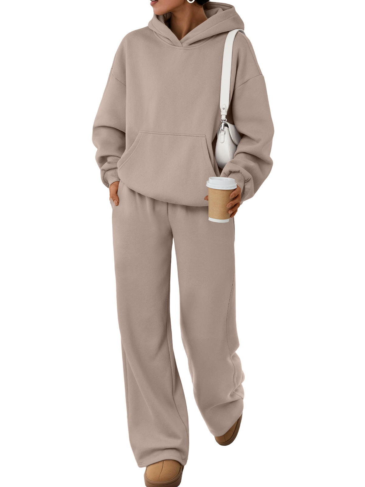 Trendy Queen Womens Oversized Hoodie Wide Leg Pants 2 Piece Lounge Set Drop Shoulder,Kangaroo Pocket,Elastic Waistband,Side Pockets,Matching Sweatsuit