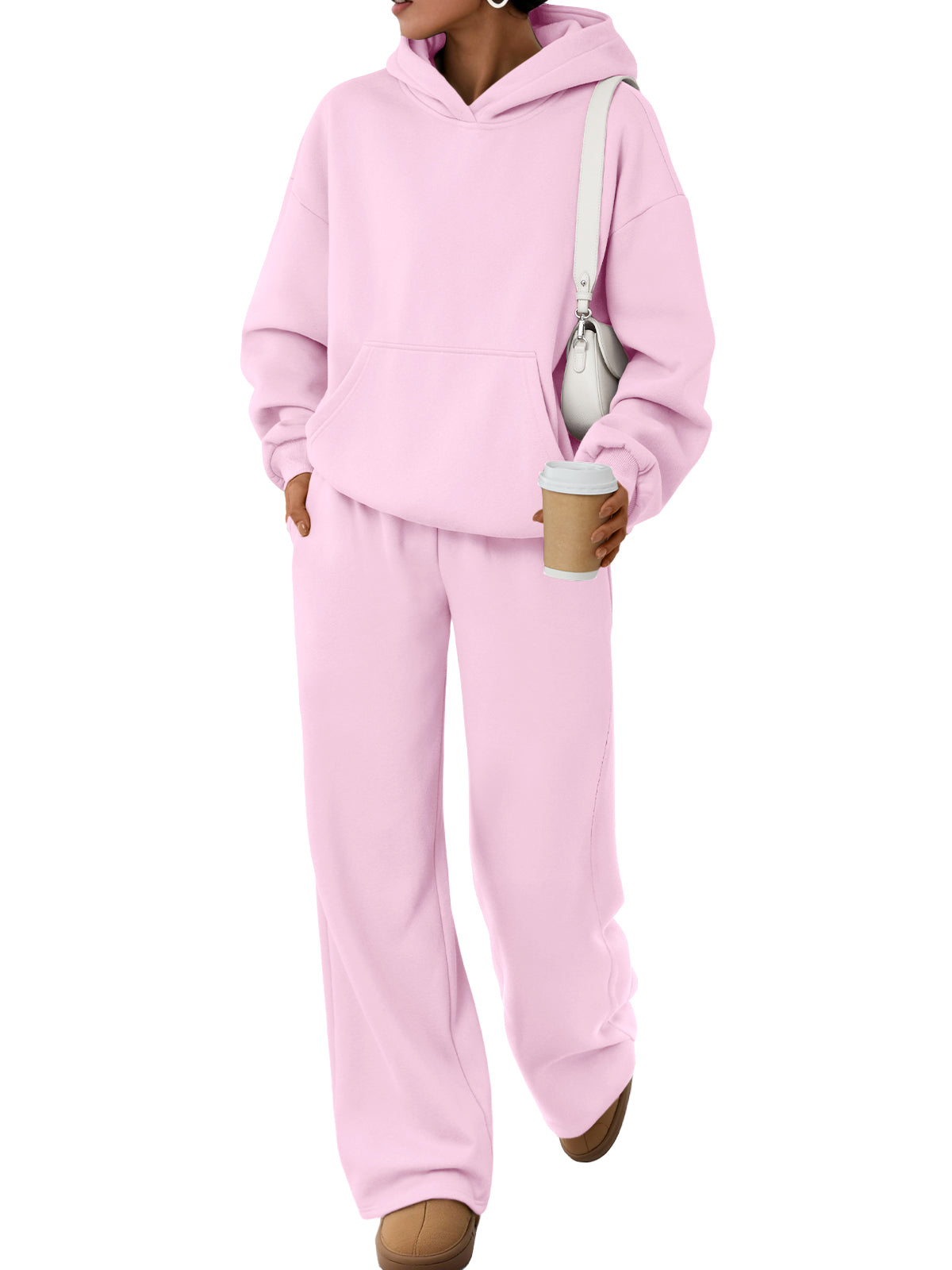 Trendy Queen Womens Oversized Hoodie Wide Leg Pants 2 Piece Lounge Set Drop Shoulder,Kangaroo Pocket,Elastic Waistband,Side Pockets,Matching Sweatsuit