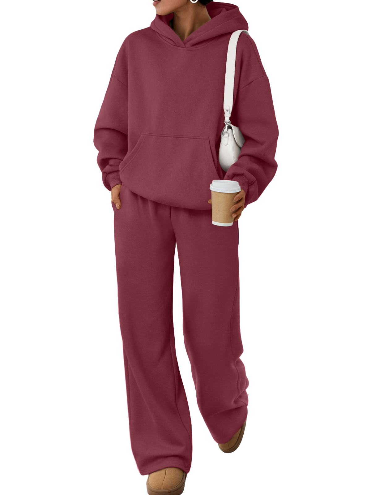 Trendy Queen Womens Oversized Hoodie Wide Leg Pants 2 Piece Lounge Set Drop Shoulder,Kangaroo Pocket,Elastic Waistband,Side Pockets,Matching Sweatsuit
