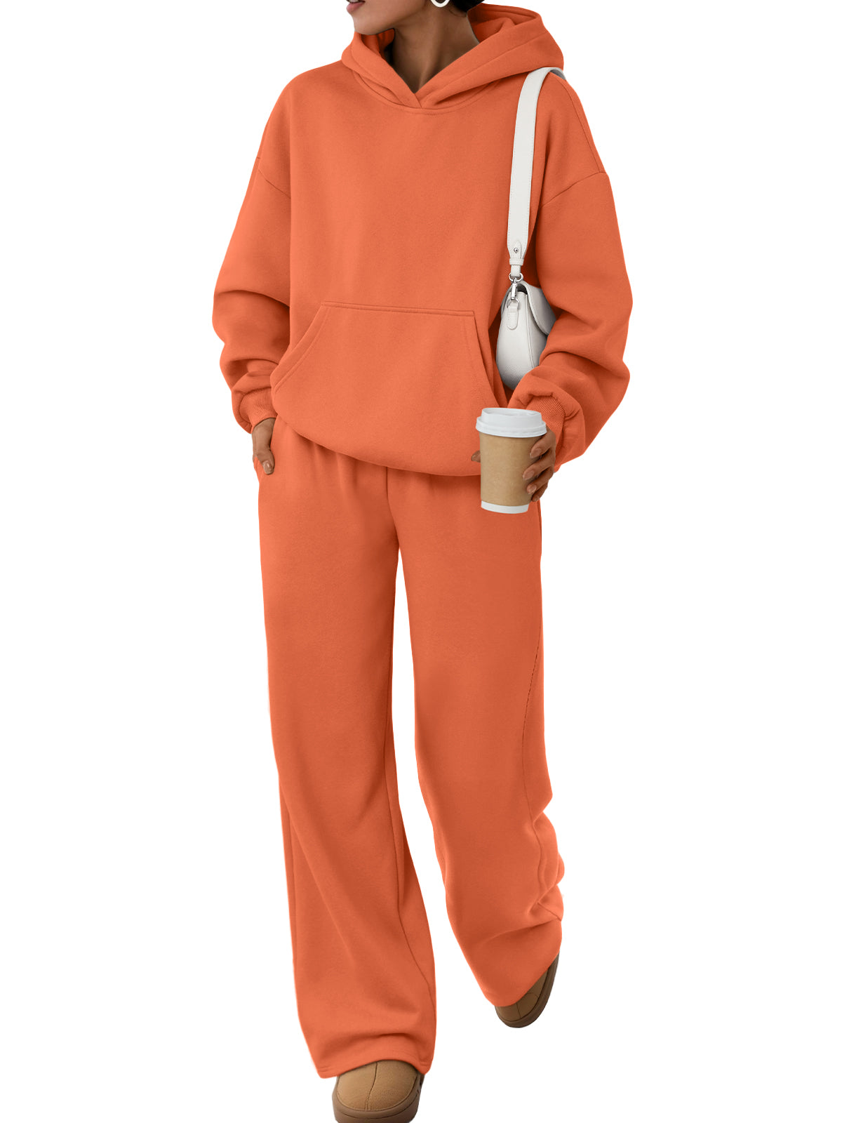 Trendy Queen Womens Oversized Hoodie Wide Leg Pants 2 Piece Lounge Set Drop Shoulder,Kangaroo Pocket,Elastic Waistband,Side Pockets,Matching Sweatsuit
