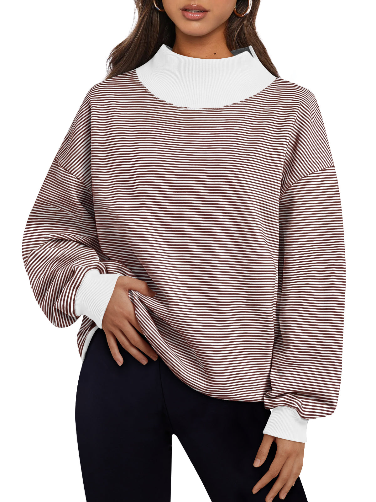 Trendy Queen Womens Mock Neck Sweatshirts Oversized Pullover Fall Outfits Fall Fashion Clothes 2026