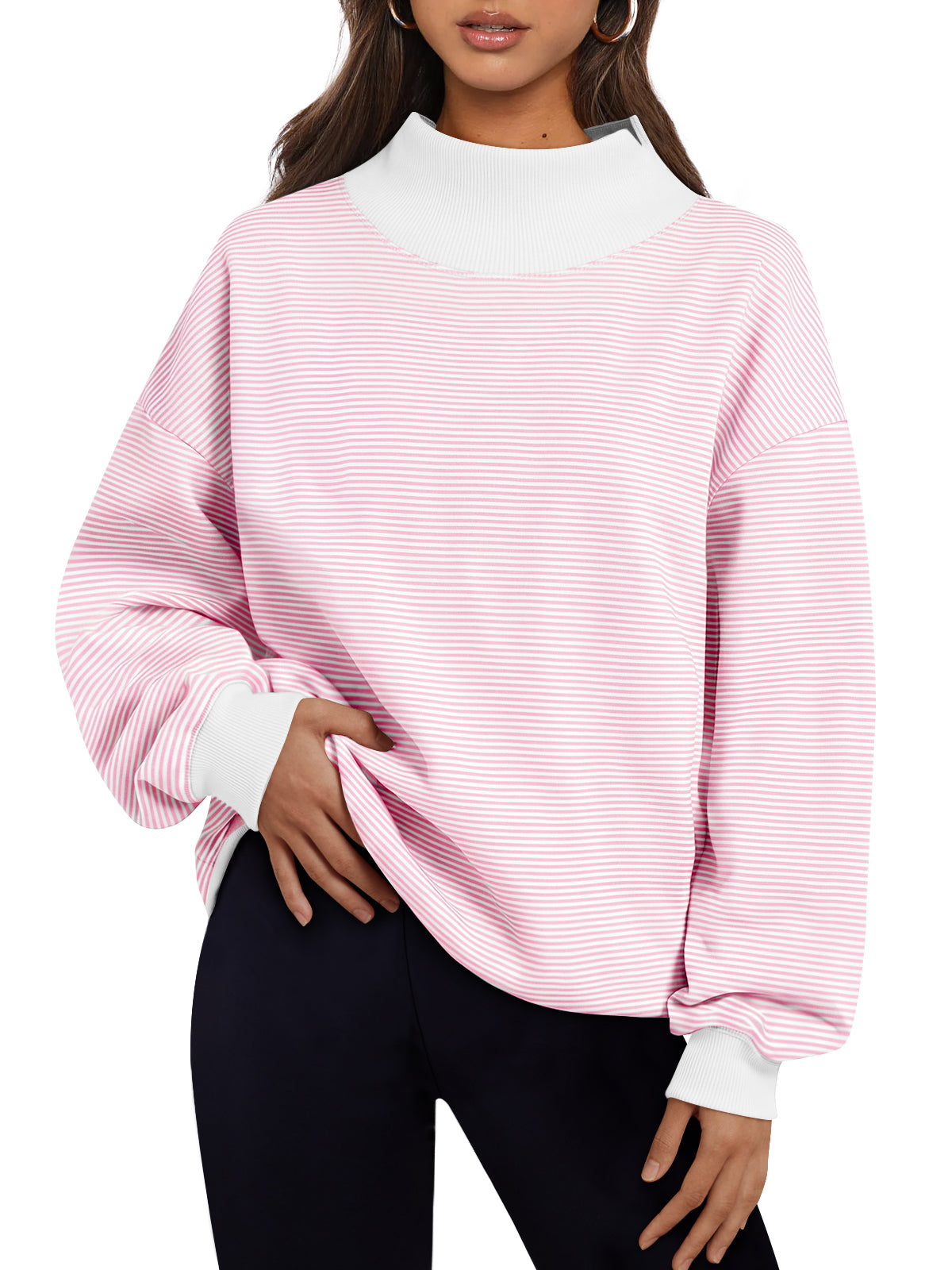 Trendy Queen Womens Mock Neck Sweatshirts Oversized Pullover Fall Outfits Fall Fashion Clothes 2026