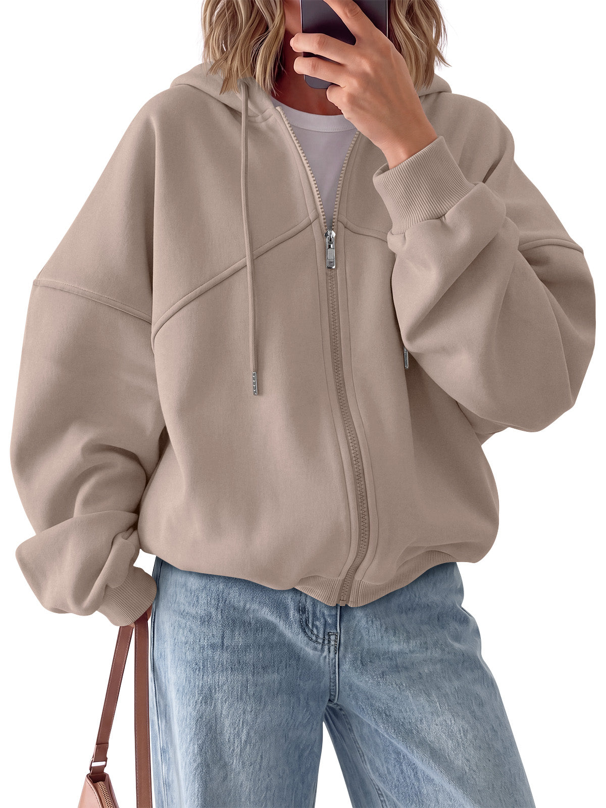 Trendy Queen Sudaderas con capucha y cremallera completa para mujer Forro polar, capucha con cordón, puños acanalados, bolsillos laterales, ropa casual de otoño e invierno