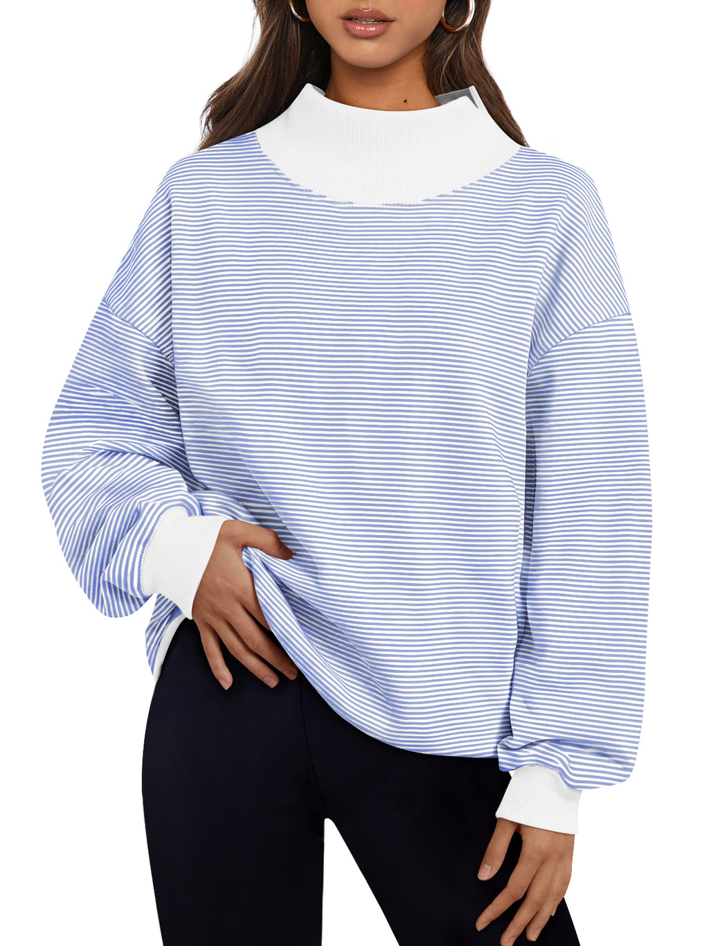 Trendy Queen Womens Mock Neck Sweatshirts Oversized Pullover Fall Outfits Fall Fashion Clothes 2026