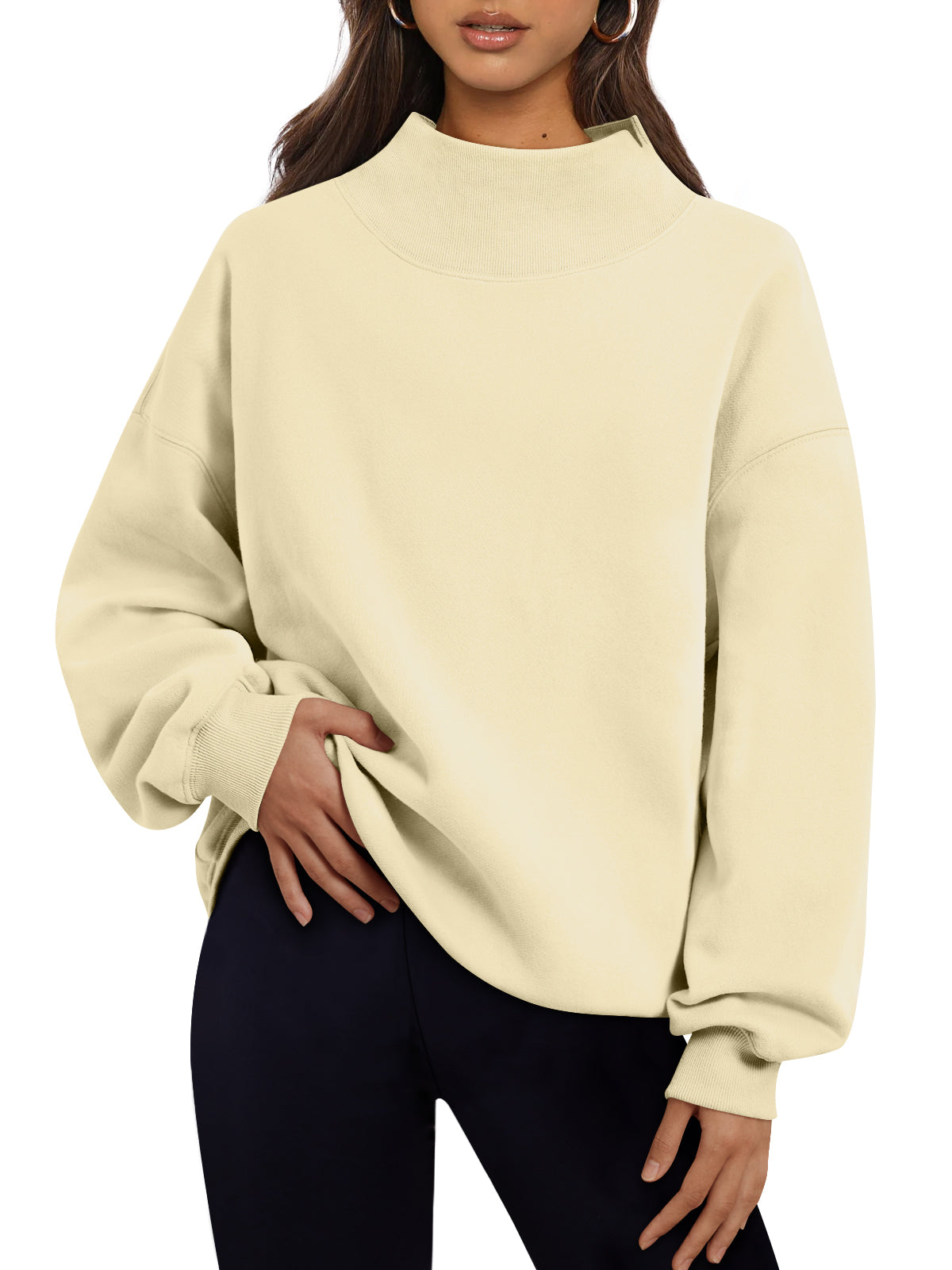 Trendy Queen Womens Mock Neck Sweatshirts Oversized Pullover Fall Outfits Fall Fashion Clothes 2026