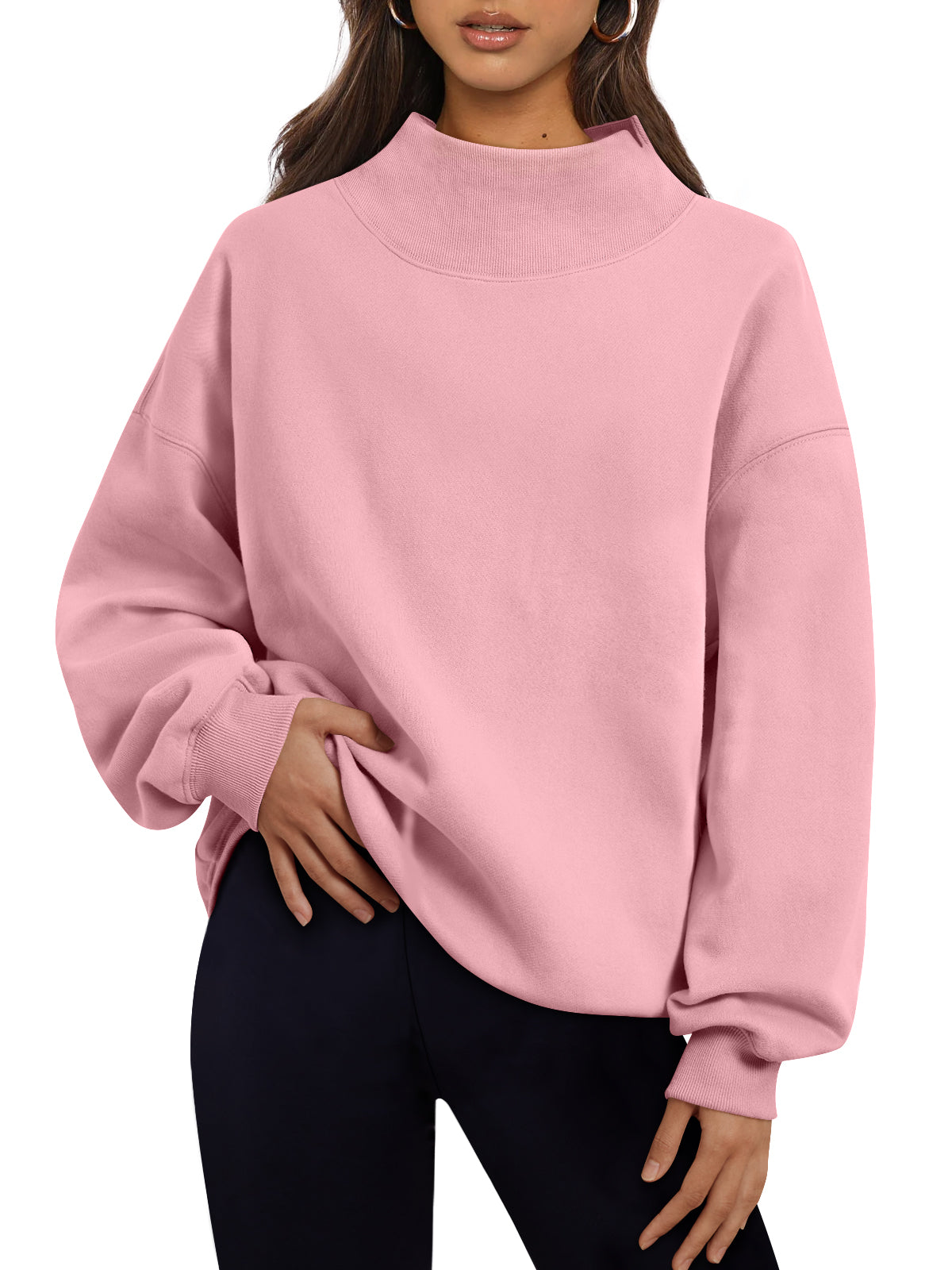 Trendy Queen Womens Mock Neck Sweatshirts Oversized Pullover Fall Outfits Fall Fashion Clothes 2026