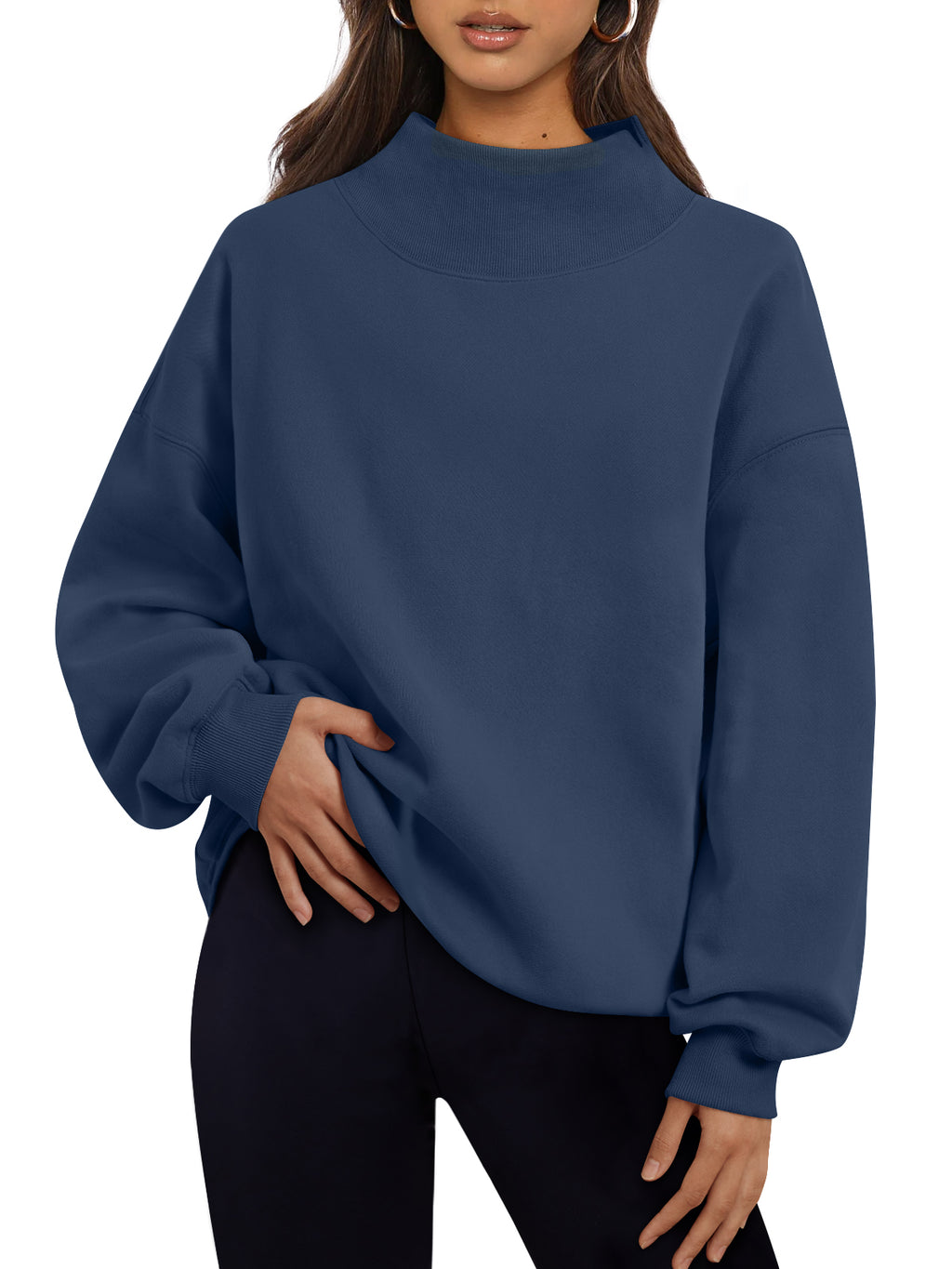 Trendy Queen Womens Mock Neck Sweatshirts Oversized Pullover Fall Outfits Fall Fashion Clothes 2026