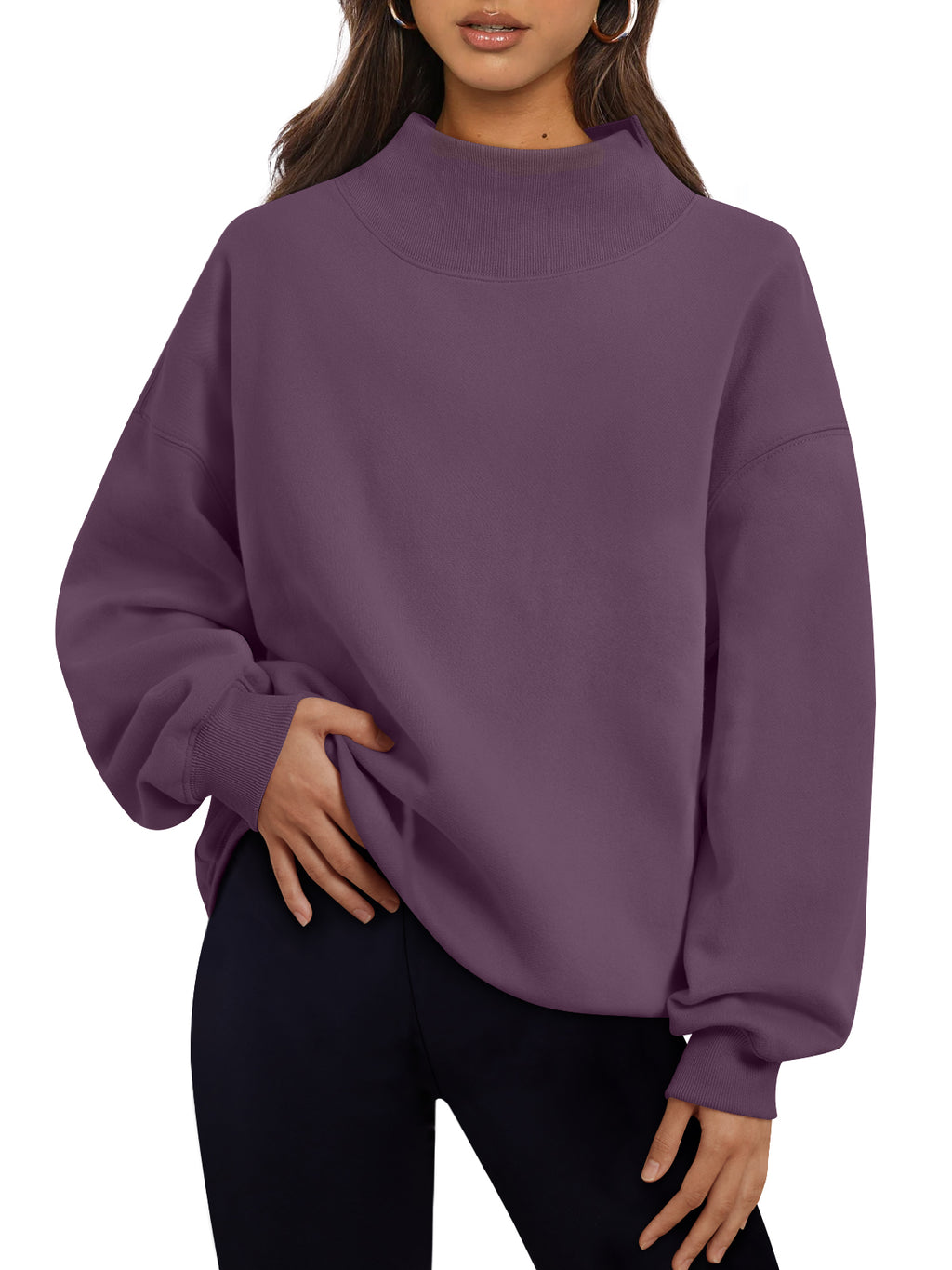 Trendy Queen Womens Mock Neck Sweatshirts Oversized Pullover Fall Outfits Fall Fashion Clothes 2026