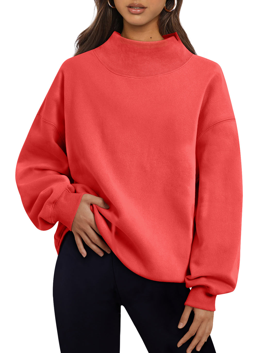 Trendy Queen Womens Mock Neck Sweatshirts Oversized Pullover Fall Outfits Fall Fashion Clothes 2026